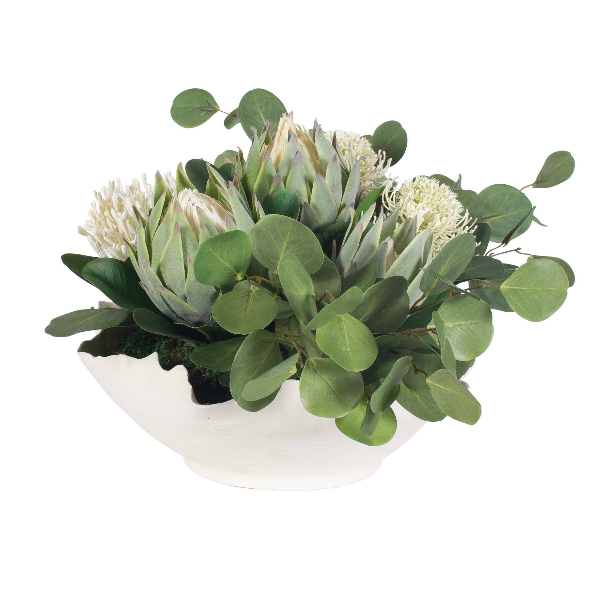 Uttermost Uttermost Protea Blooms White Bowl Centerpiece