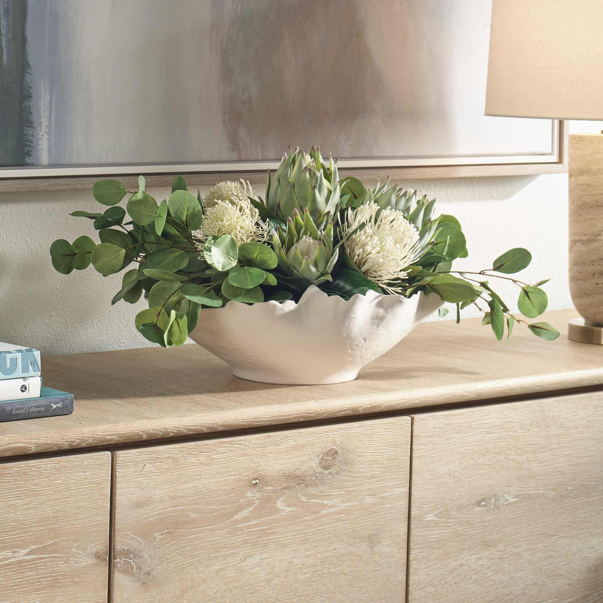Uttermost Uttermost Protea Blooms White Bowl Centerpiece