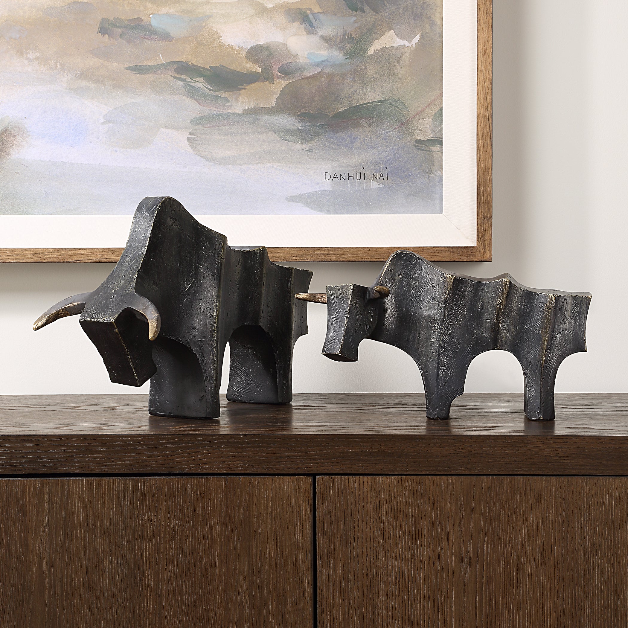 Uttermost Home Decor Uttermost Regal Bull Bronze Sculptures Set/2