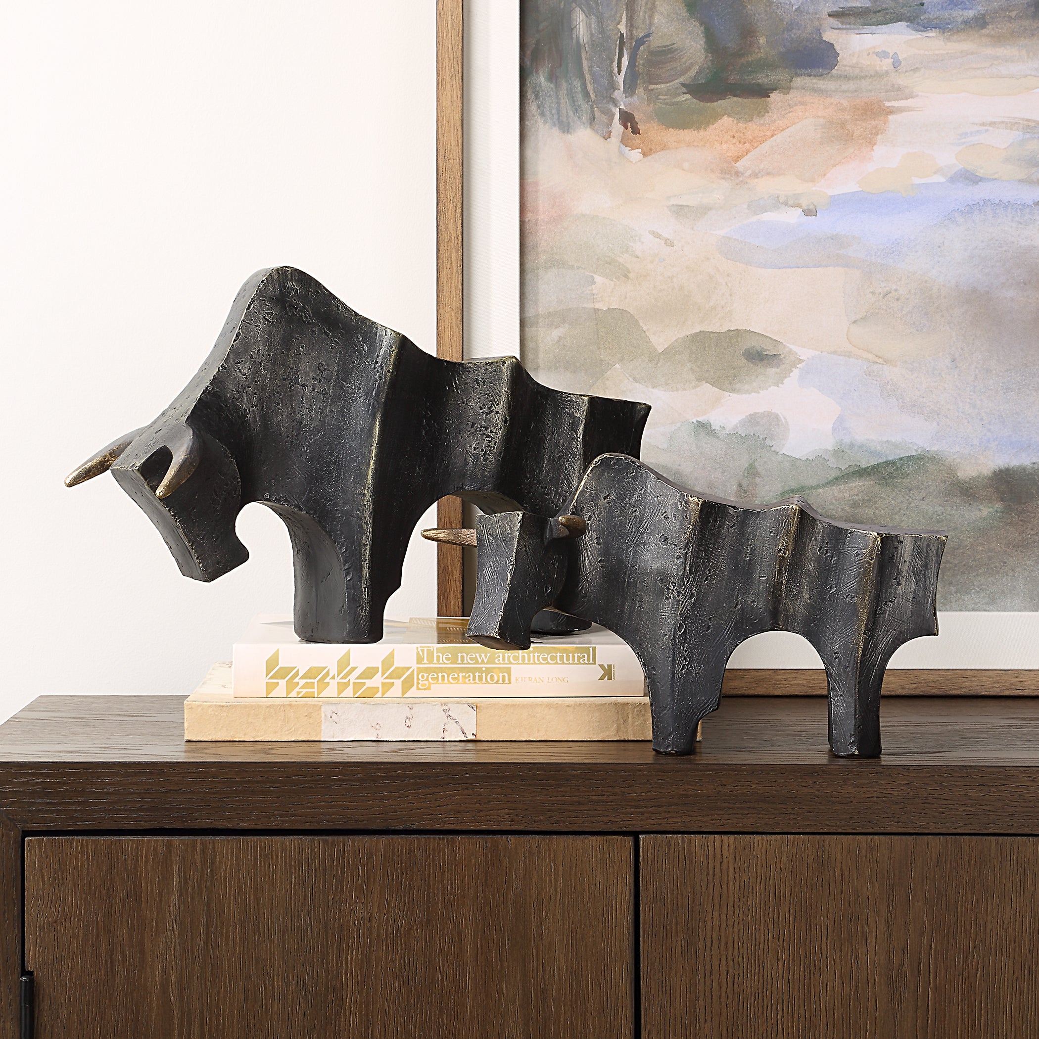 Uttermost Home Decor Uttermost Regal Bull Bronze Sculptures Set/2