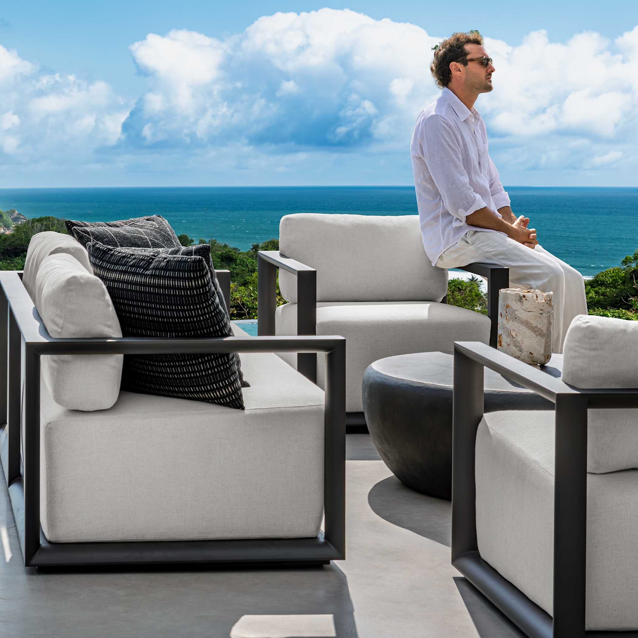 Uttermost Furniture Uttermost Remsen Outdoor Black/Oyster Sofa