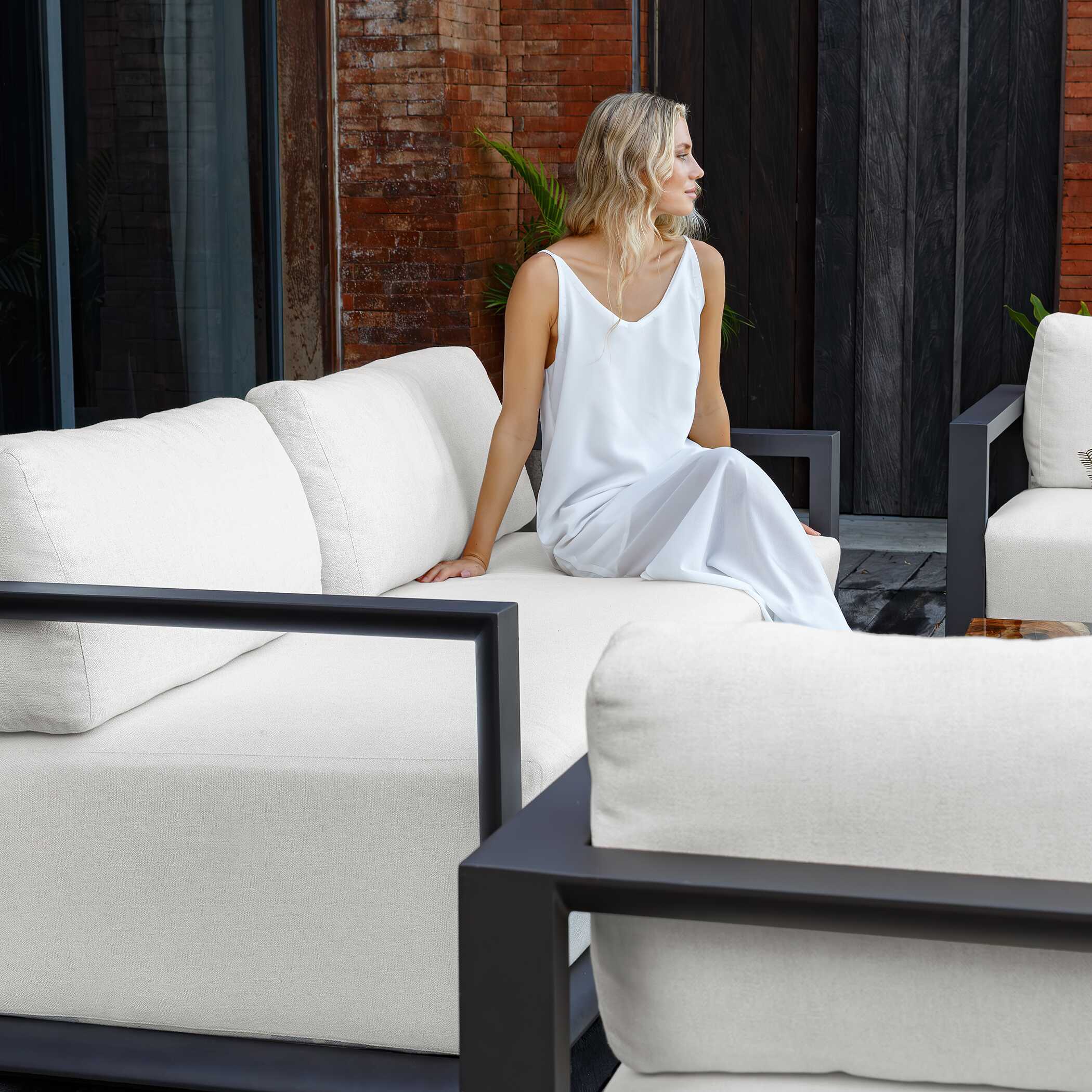 Uttermost Furniture Uttermost Remsen Outdoor Black/Oyster Sofa