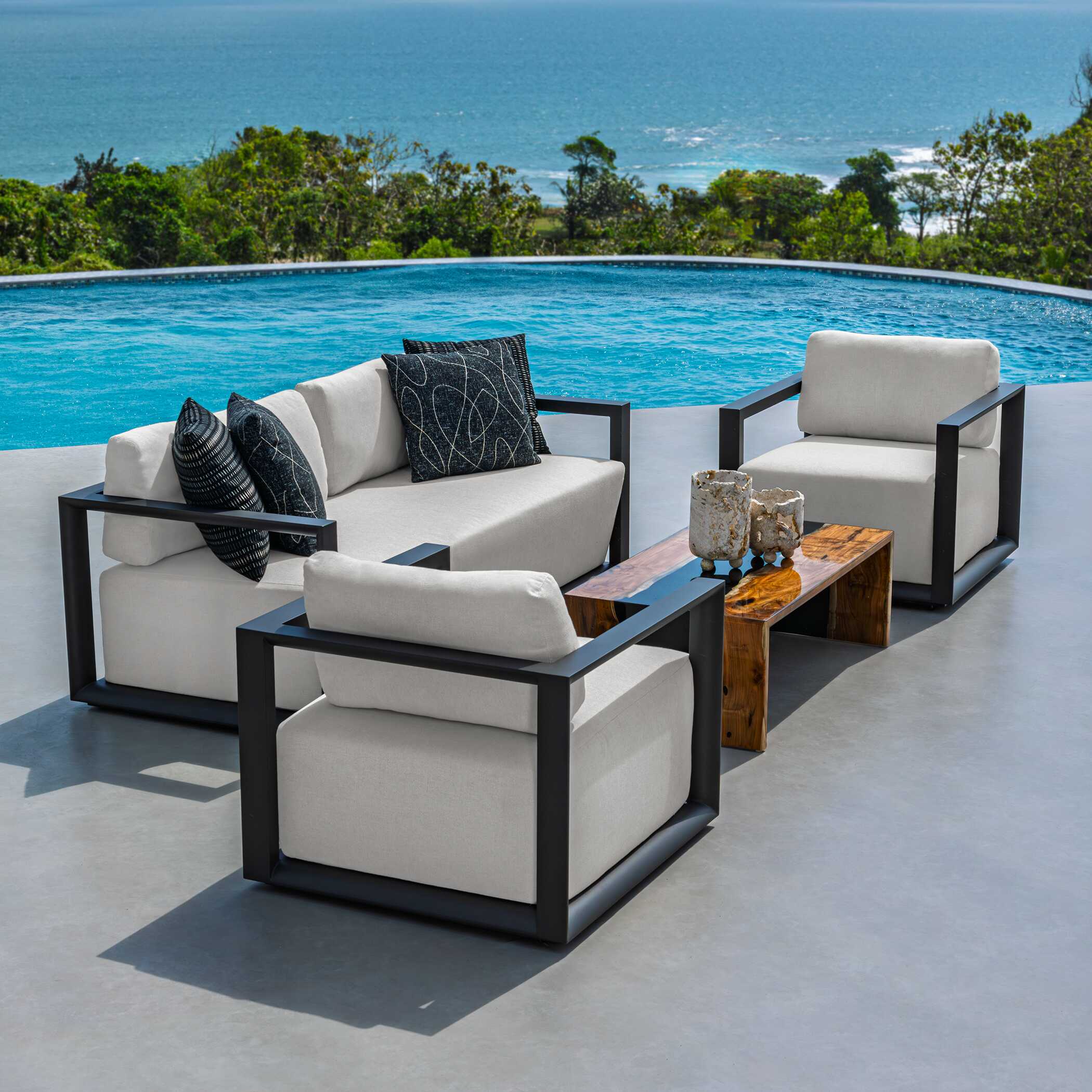 Uttermost Furniture Uttermost Remsen Outdoor Black/Oyster Sofa
