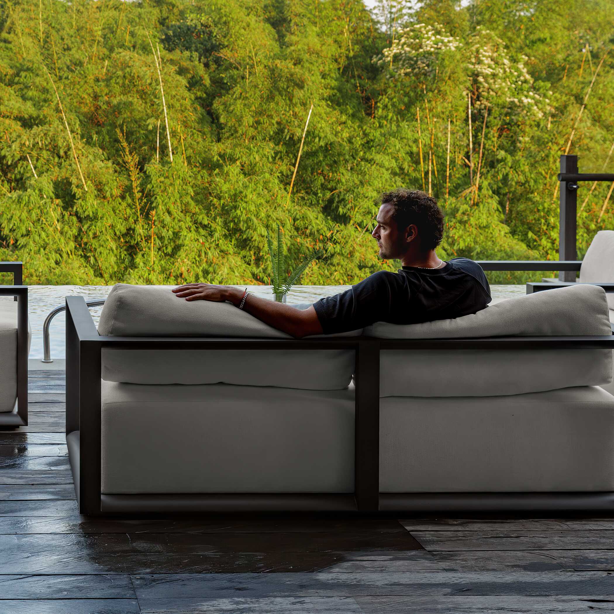 Uttermost Furniture Uttermost Remsen Outdoor Black/Oyster Sofa