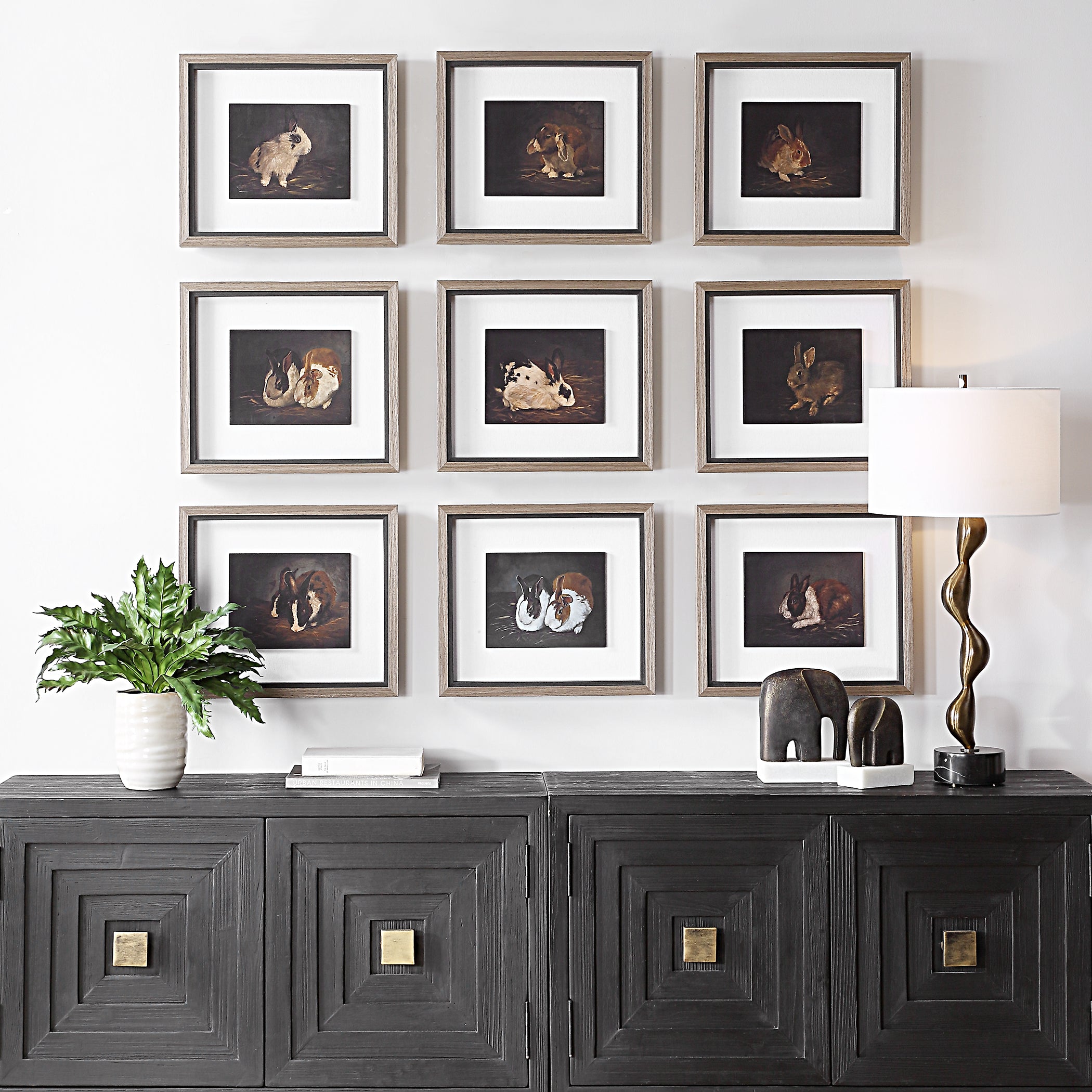 Uttermost Home Decor Uttermost Resting Bunny Framed Prints Set/9
