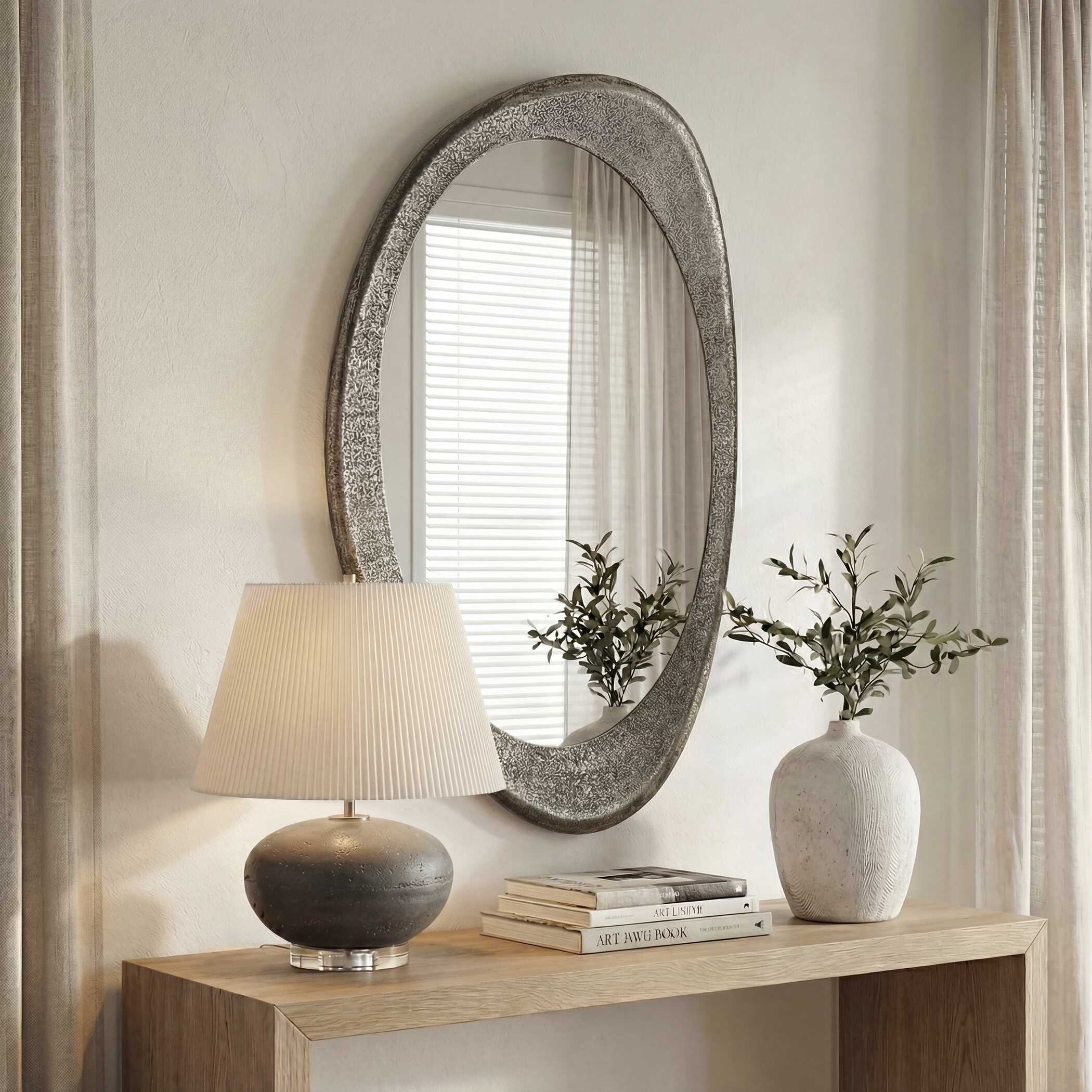 Uttermost Home Decor Uttermost Schiller Oval Antique Nickel Mirror