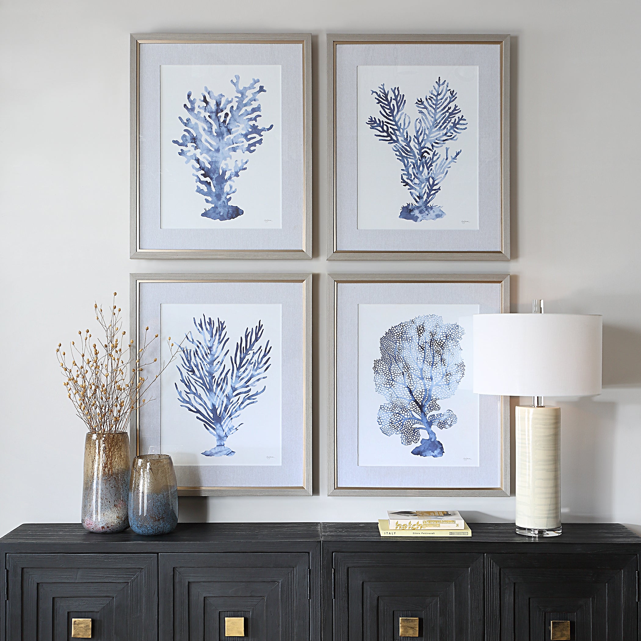 Uttermost Home Decor Uttermost Shibori Coral Framed Prints, Set/4