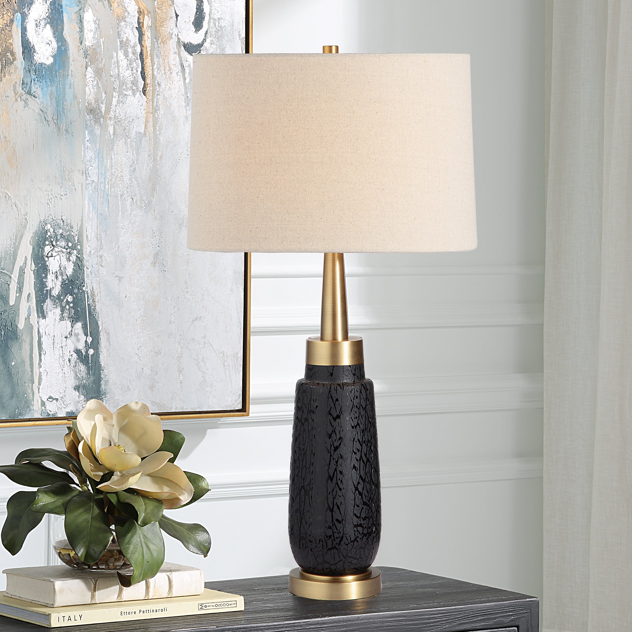 Uttermost Lighting Uttermost Spyglass Black Wood Grain Table Lamp