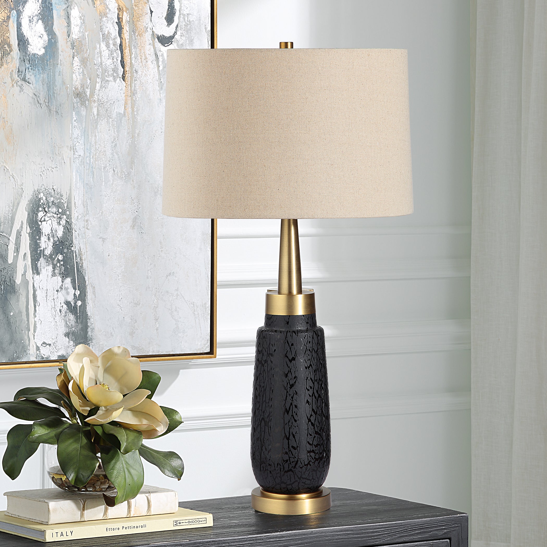 Uttermost Lighting Uttermost Spyglass Black Wood Grain Table Lamp