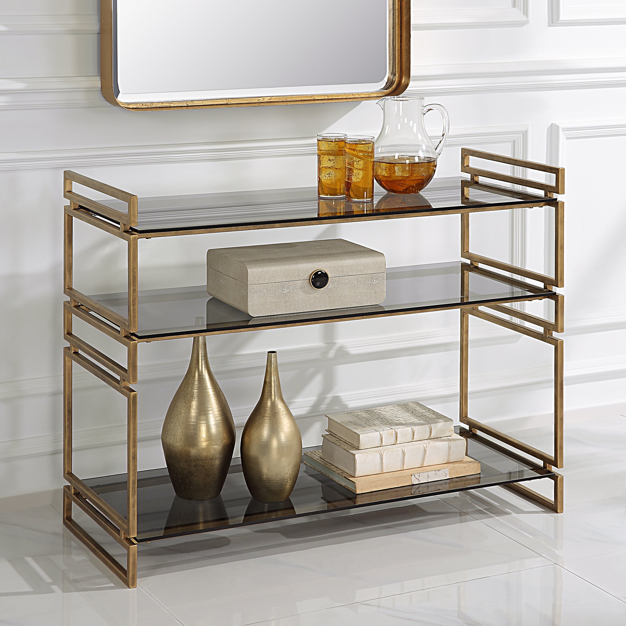 Uttermost Home Decor Motor Freight - Est Rate Quoted Uttermost Stacked Up Gray Glass Console Table