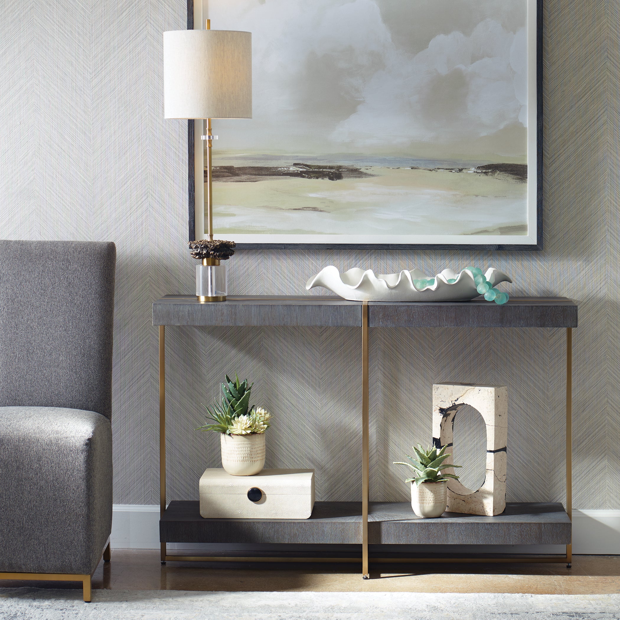 Uttermost Home Motor Freight - To be Quoted Uttermost Taja Modern Brass / Wood Console Table