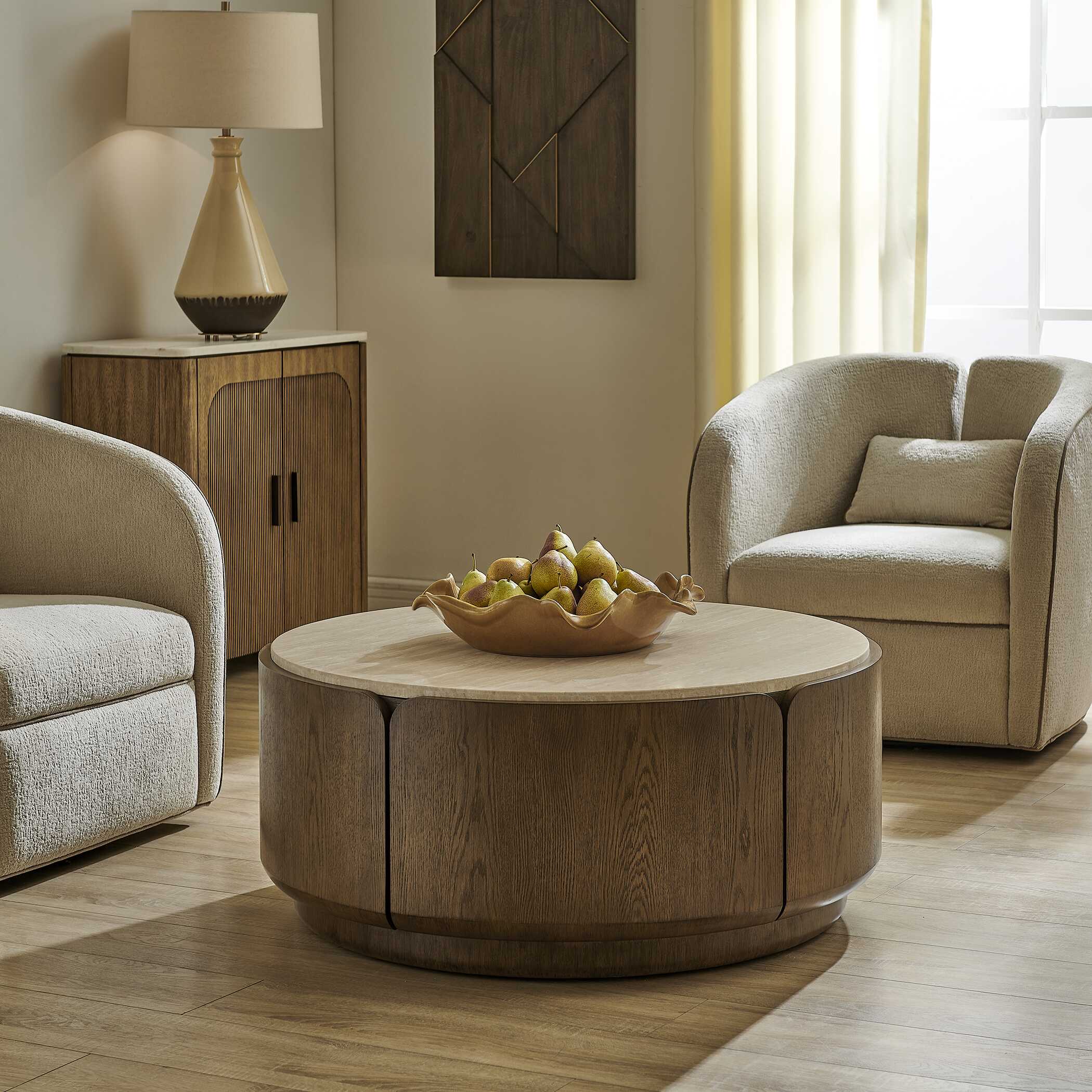 Uttermost Furniture Uttermost Tindall Round Travertine Coffee Table
