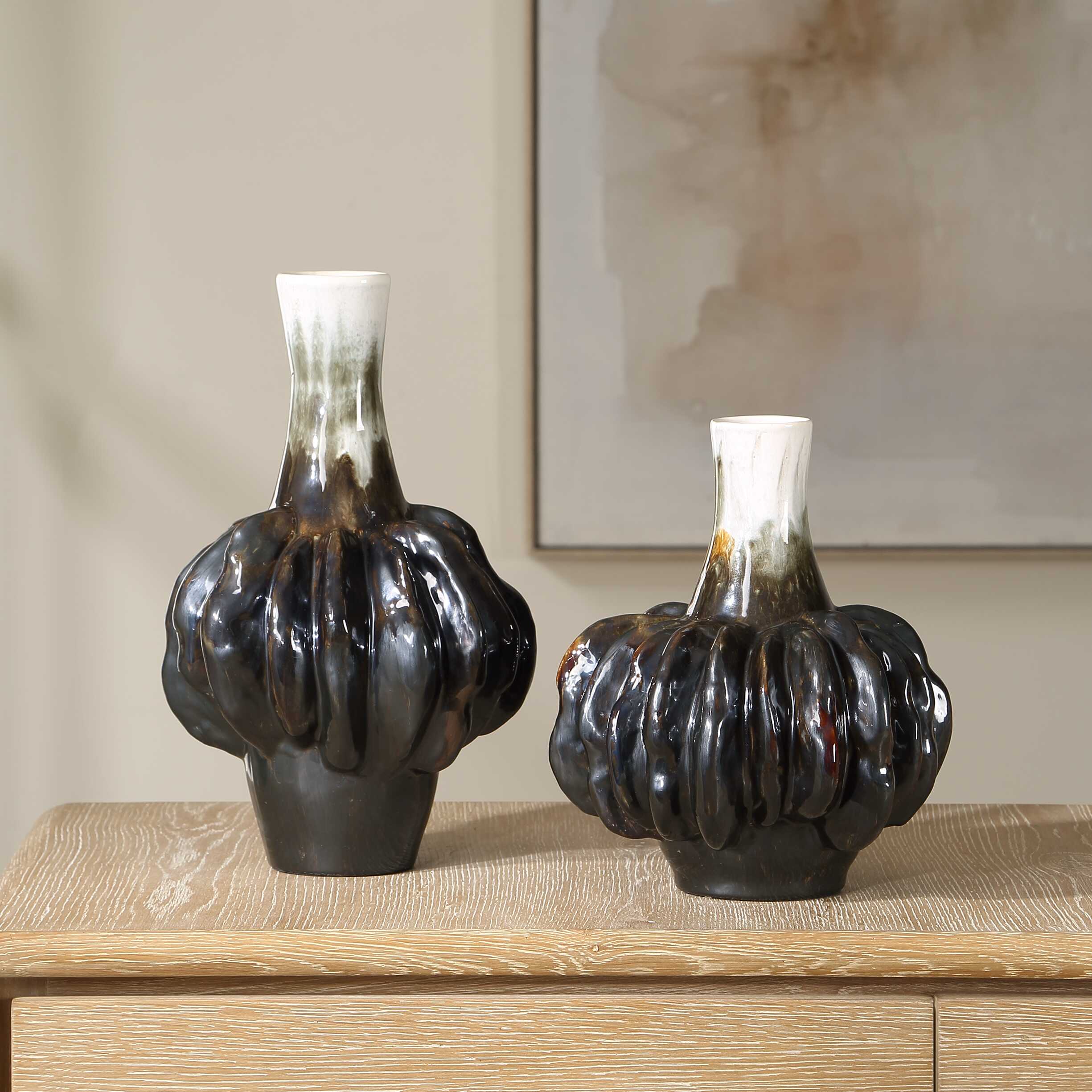 Uttermost Uttermost Umbrian White & Brown Gourd Vases Set/2