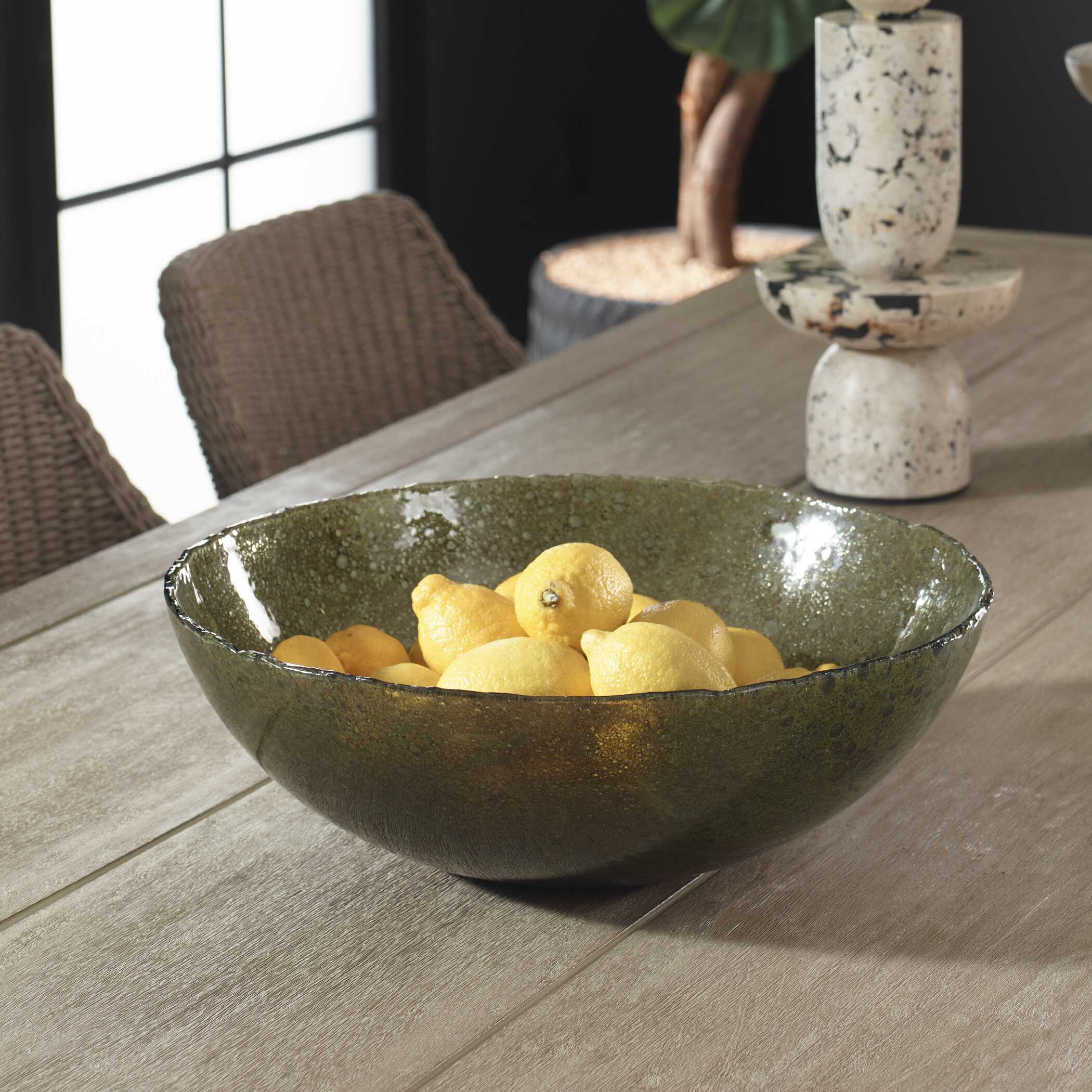 Uttermost Uttermost Veridian Shimmer Earthy Glass Bowl