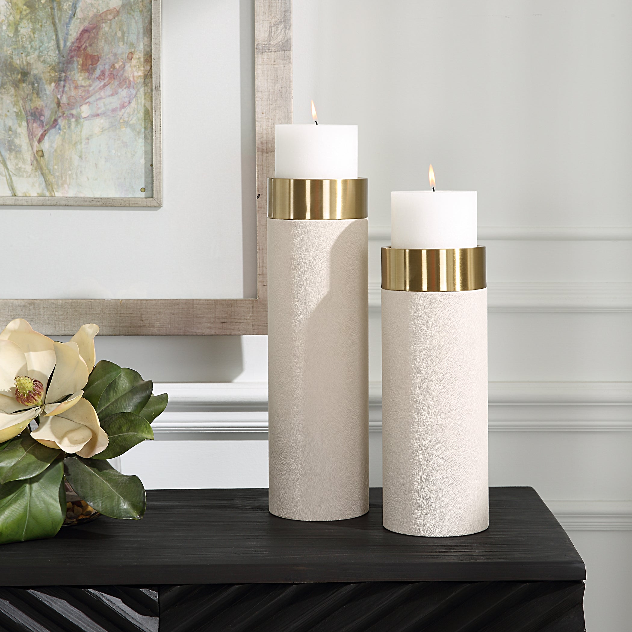 Uttermost Home Uttermost Wessex White Pillar Candleholders Set Of 2