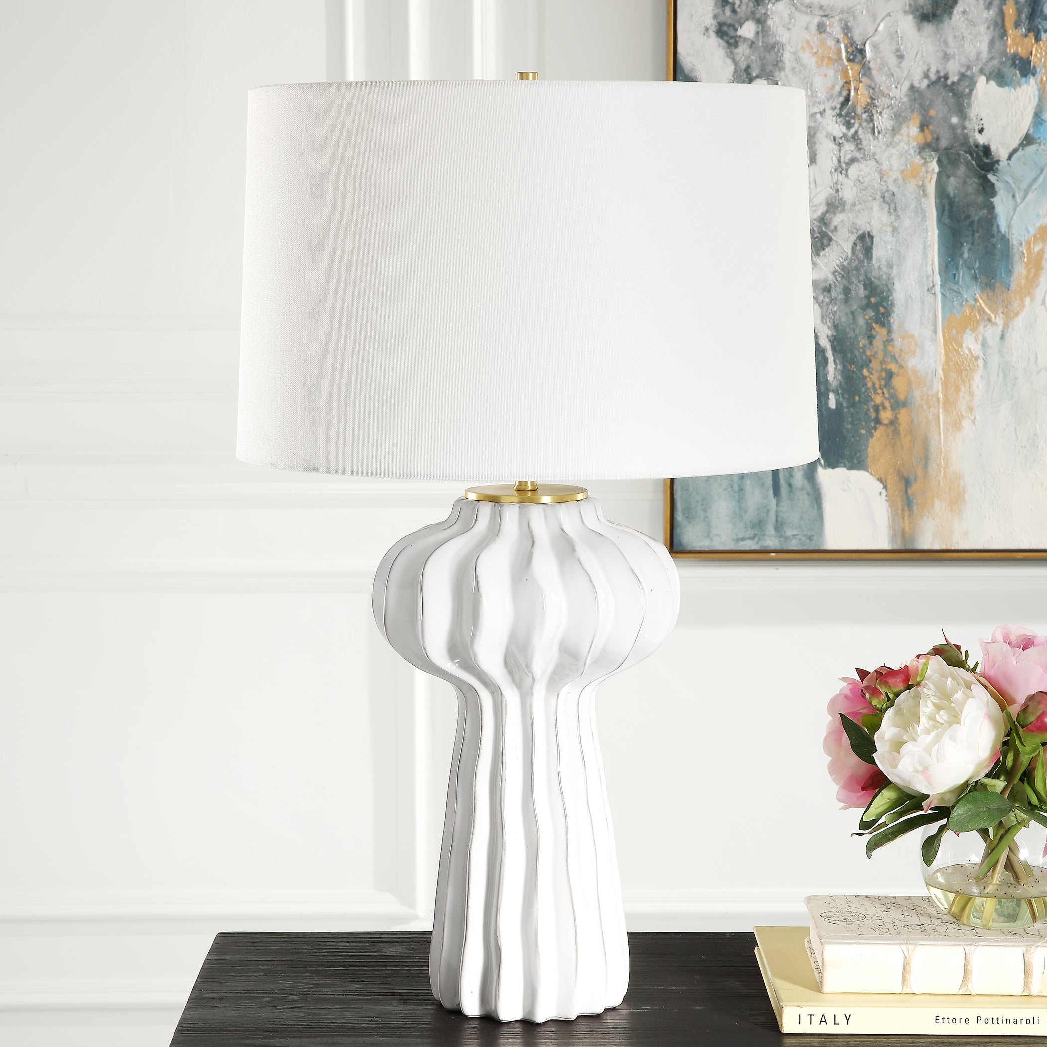 Uttermost Lighting Uttermost Wrenley Ridged White Table Lamp