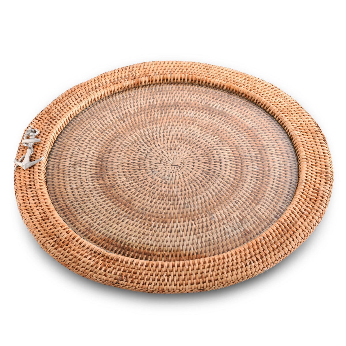 Vagabond House Anchor Round Serving Tray Hand Woven Wicker Rattan - Gl ...