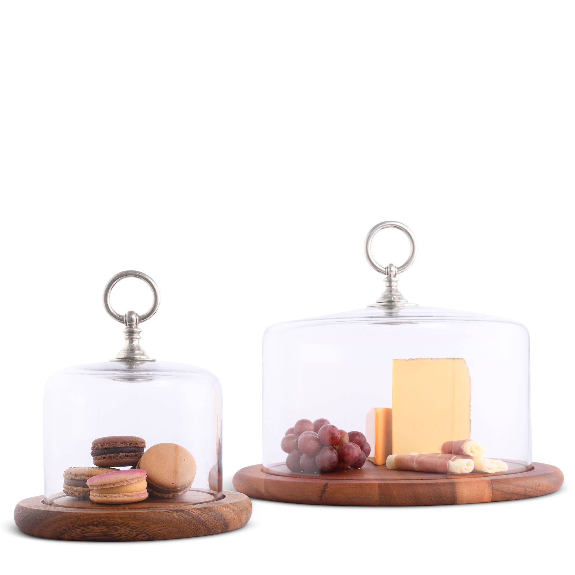 Vagabond House Serveware Vagabond House Classic Pewter Ring Glass Covered Cheese Wood Board Wood 6.5" D