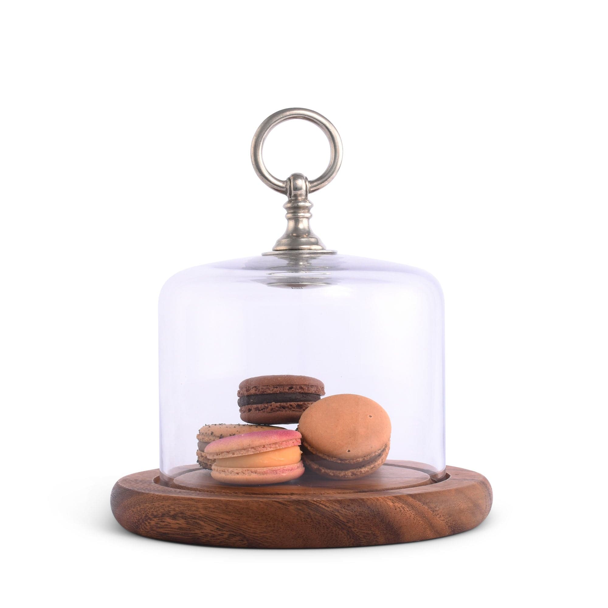 Vagabond House Serveware Vagabond House Classic Pewter Ring Glass Covered Cheese Wood Board Wood 6.5" D