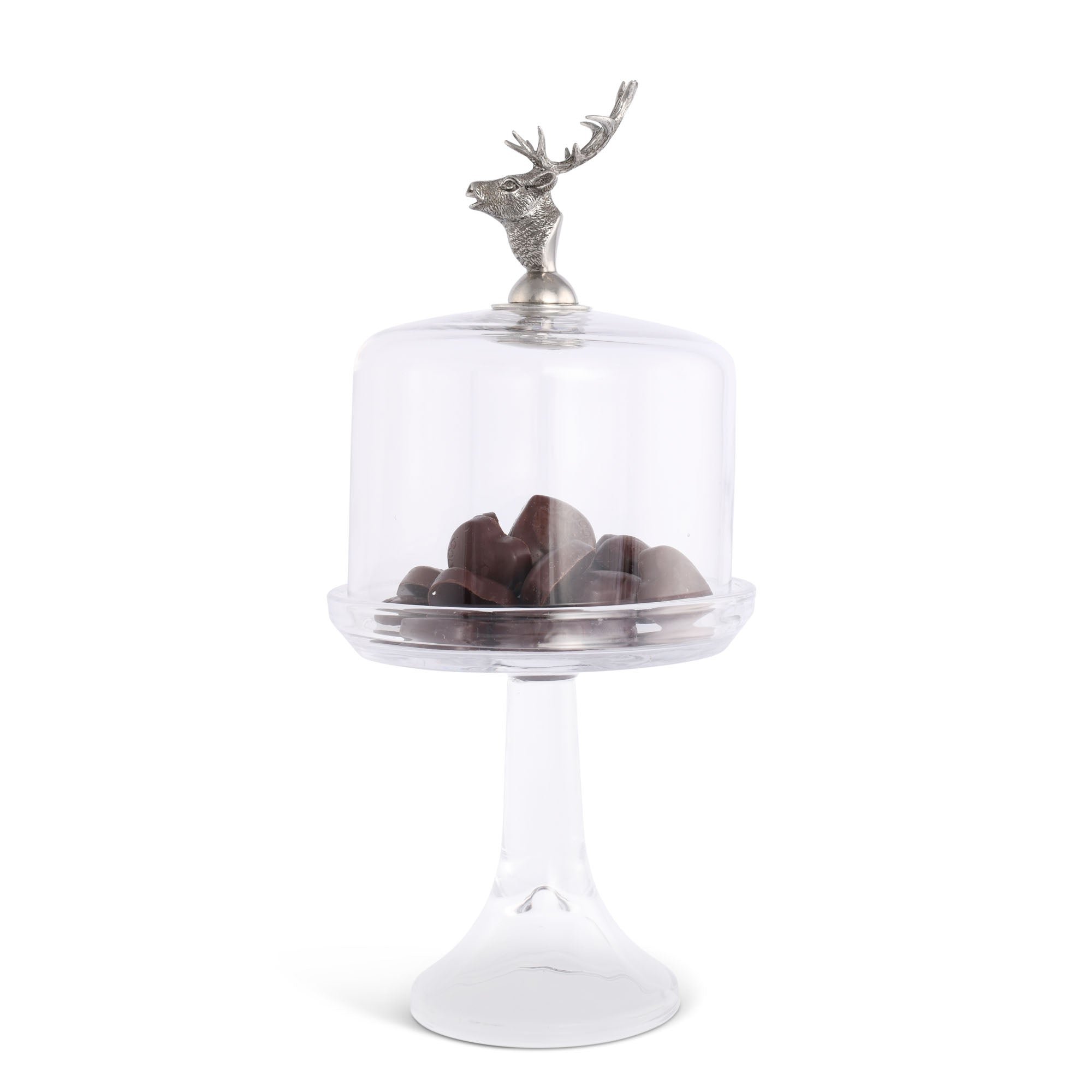 Vagabond House Serveware Vagabond House Elk Head Knob Glass Covered Cake / Dessert Stand Short - 11.5" H x 6" D