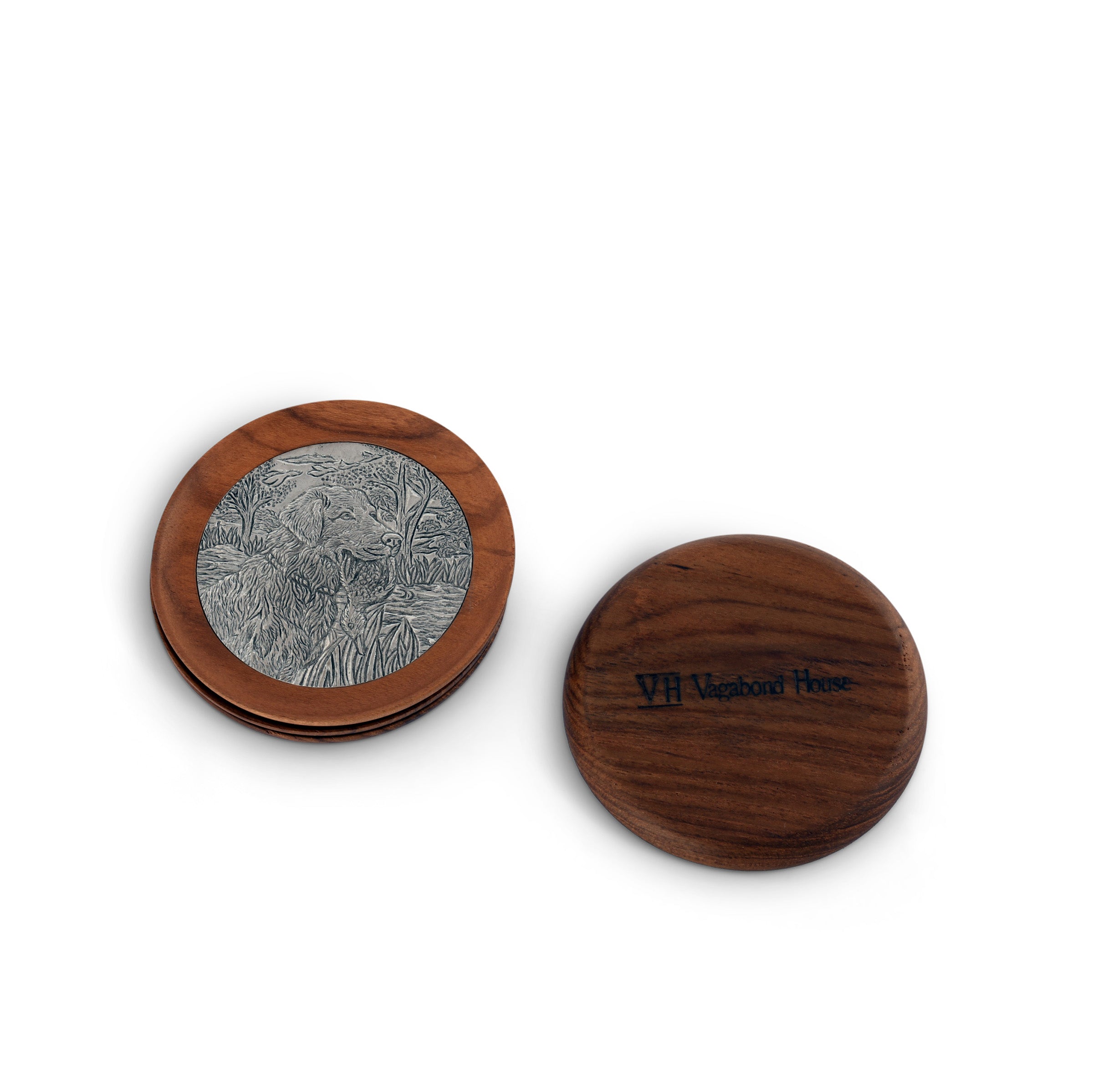 Vagabond House Serveware Vagabond House Hunting Dog Wood Drinking Glass Coasters - Set of 4