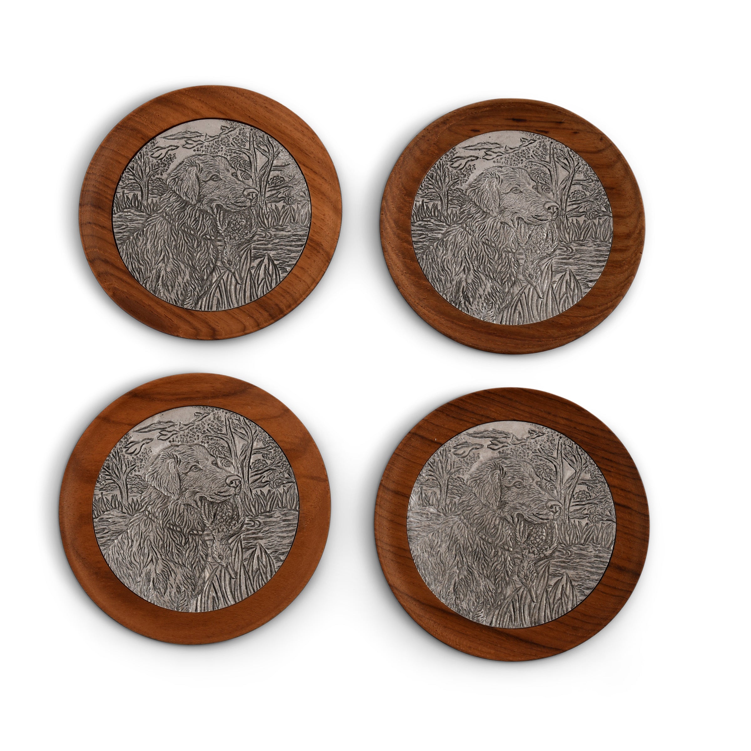 Vagabond House Serveware Vagabond House Hunting Dog Wood Drinking Glass Coasters - Set of 4