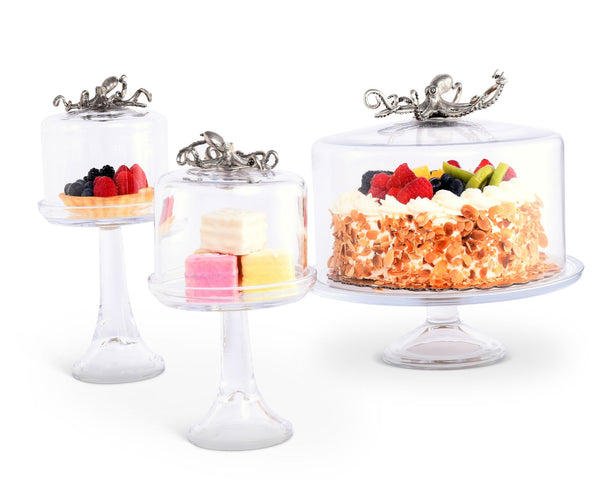 Vagabond House Serveware Vagabond House Octopus Glass Covered Cake / Dessert Stand Short - 11.5" H x 6" D