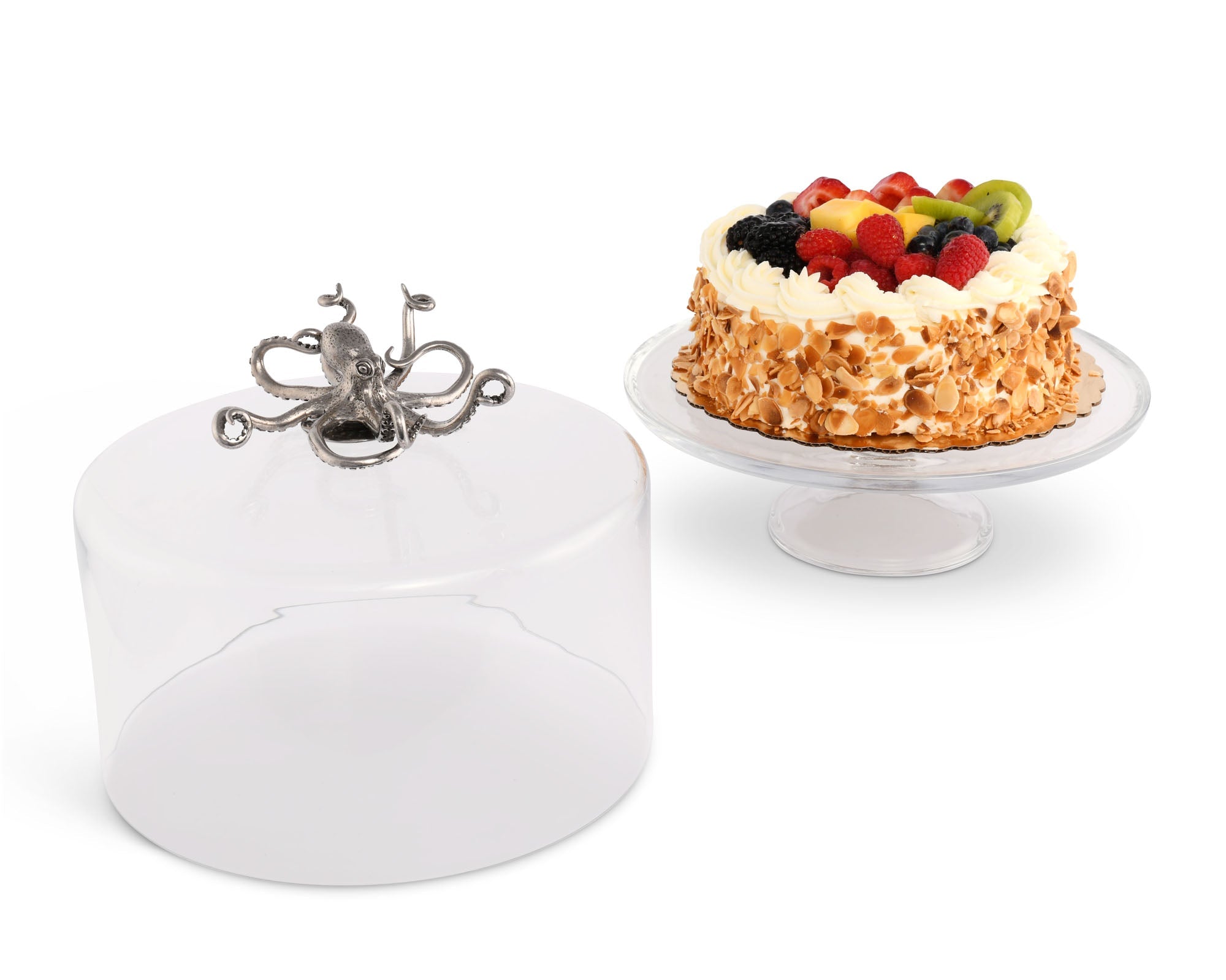 Vagabond House Serveware Vagabond House Octopus Glass Covered Cake / Dessert Stand Tall -  13" H x 6" D