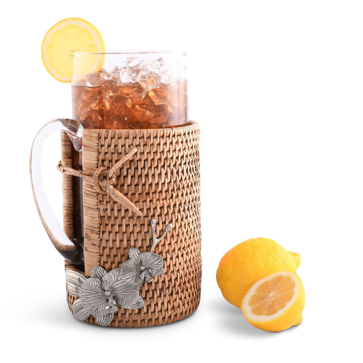 Vagabond House Orchid Glass Pitcher Hand Woven Wicker Natural Rattan C ...