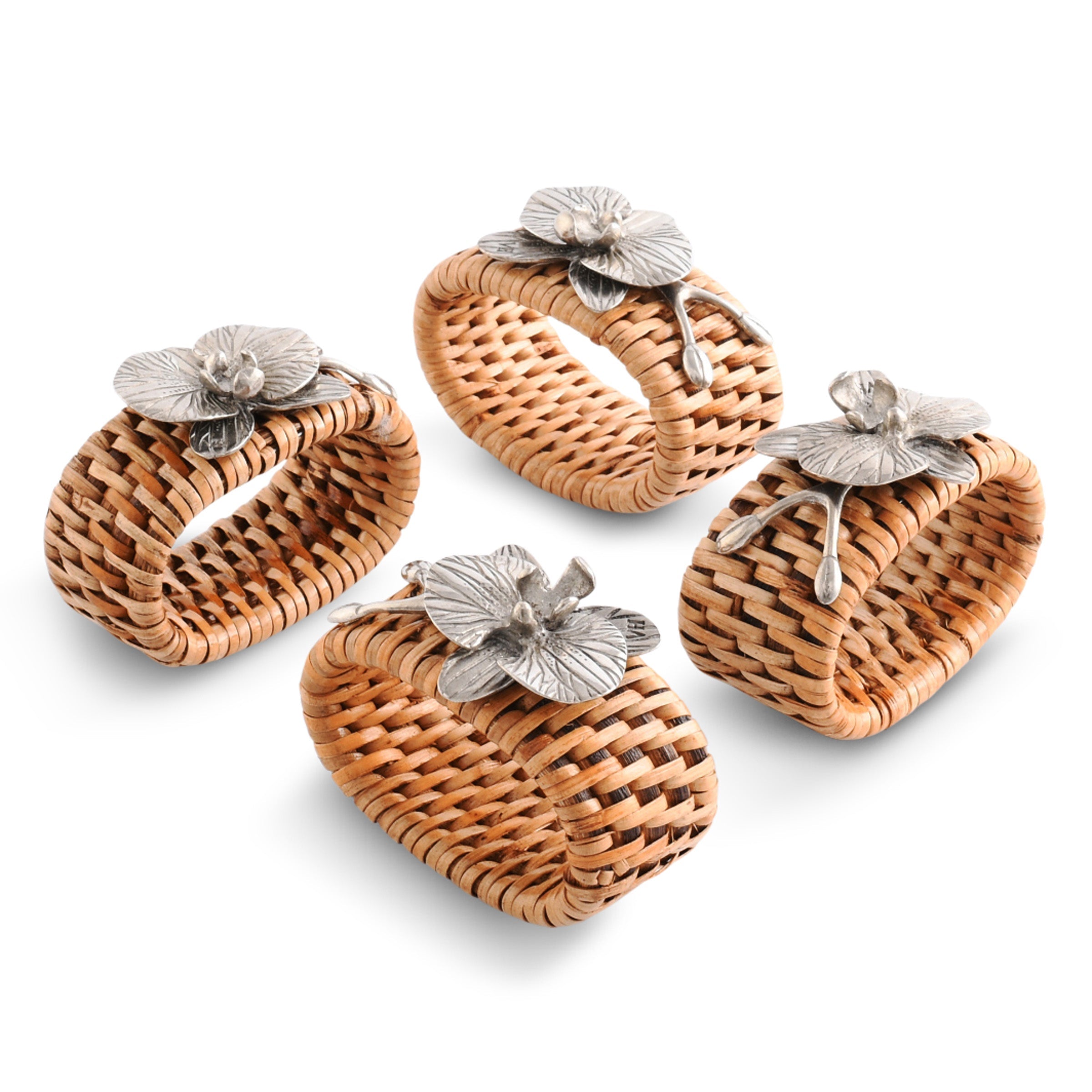 Vagabond House Serveware Vagabond House Orchid Hand Woven Wicker Rattan Napkin Ring - Set of 4