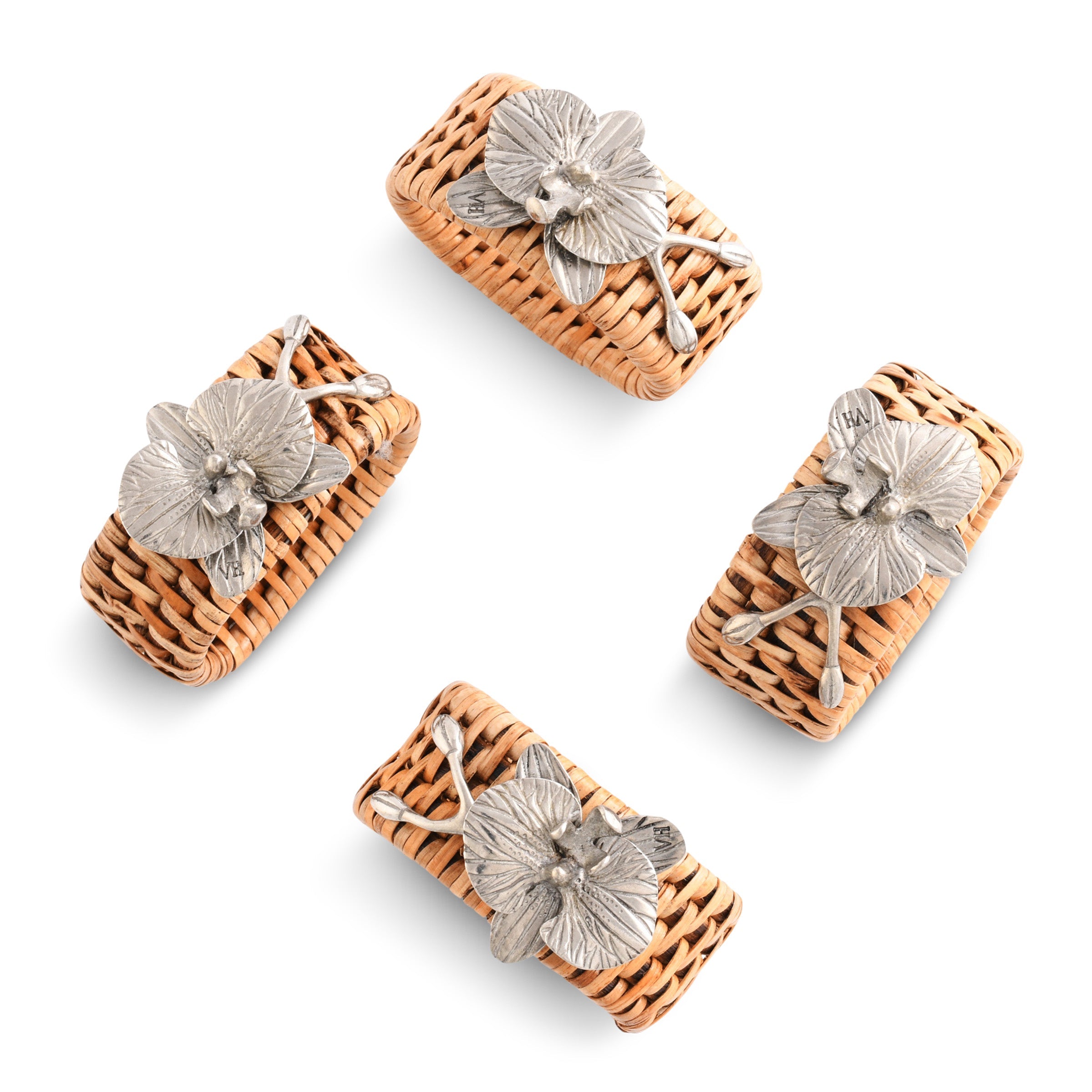 Vagabond House Serveware Vagabond House Orchid Hand Woven Wicker Rattan Napkin Ring - Set of 4
