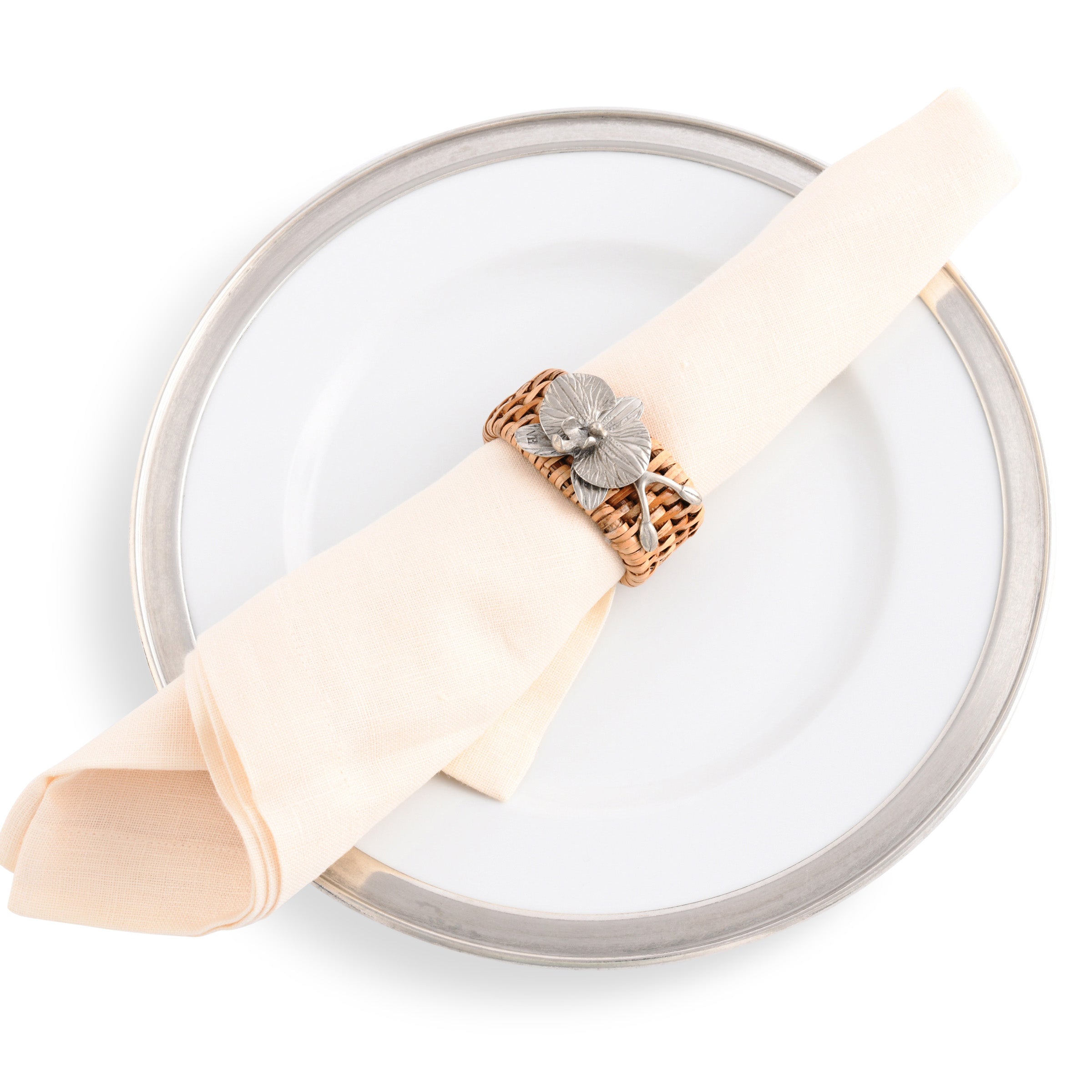 Vagabond House Serveware Vagabond House Orchid Hand Woven Wicker Rattan Napkin Ring - Set of 4