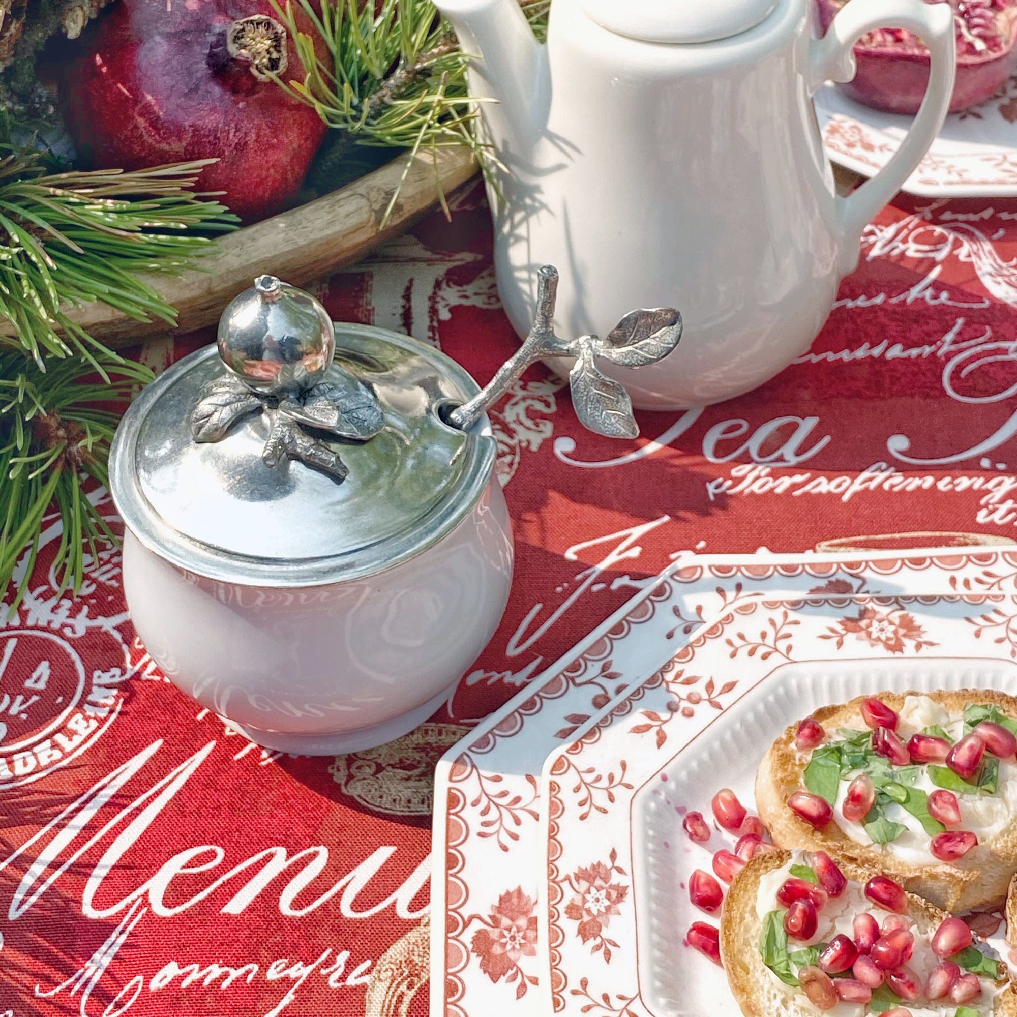 Vagabond House Serveware Vagabond House Pomegranate Sugar Bowl and Spoon