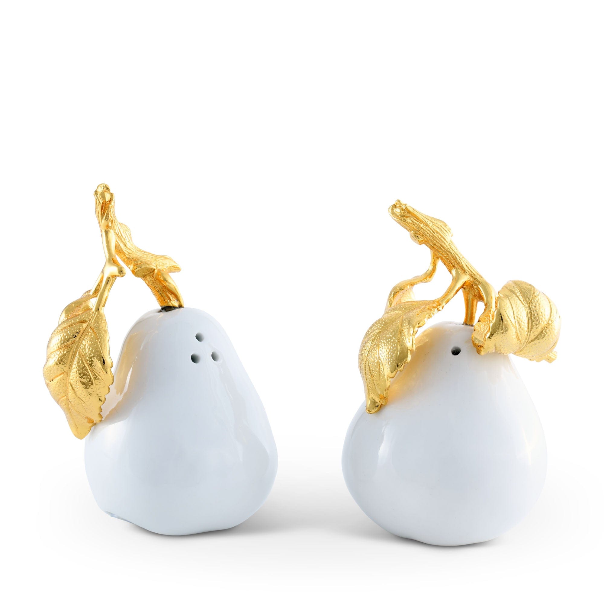 Vagabond House Serveware Vagabond House Porcelain Pear Salt and Pepper with Gold Leaf