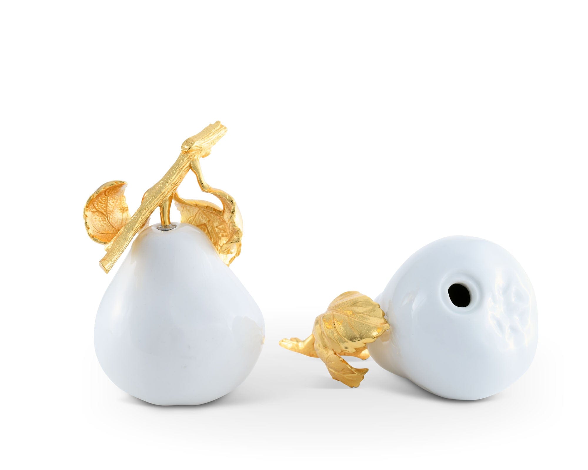 Vagabond House Serveware Vagabond House Porcelain Pear Salt and Pepper with Gold Leaf