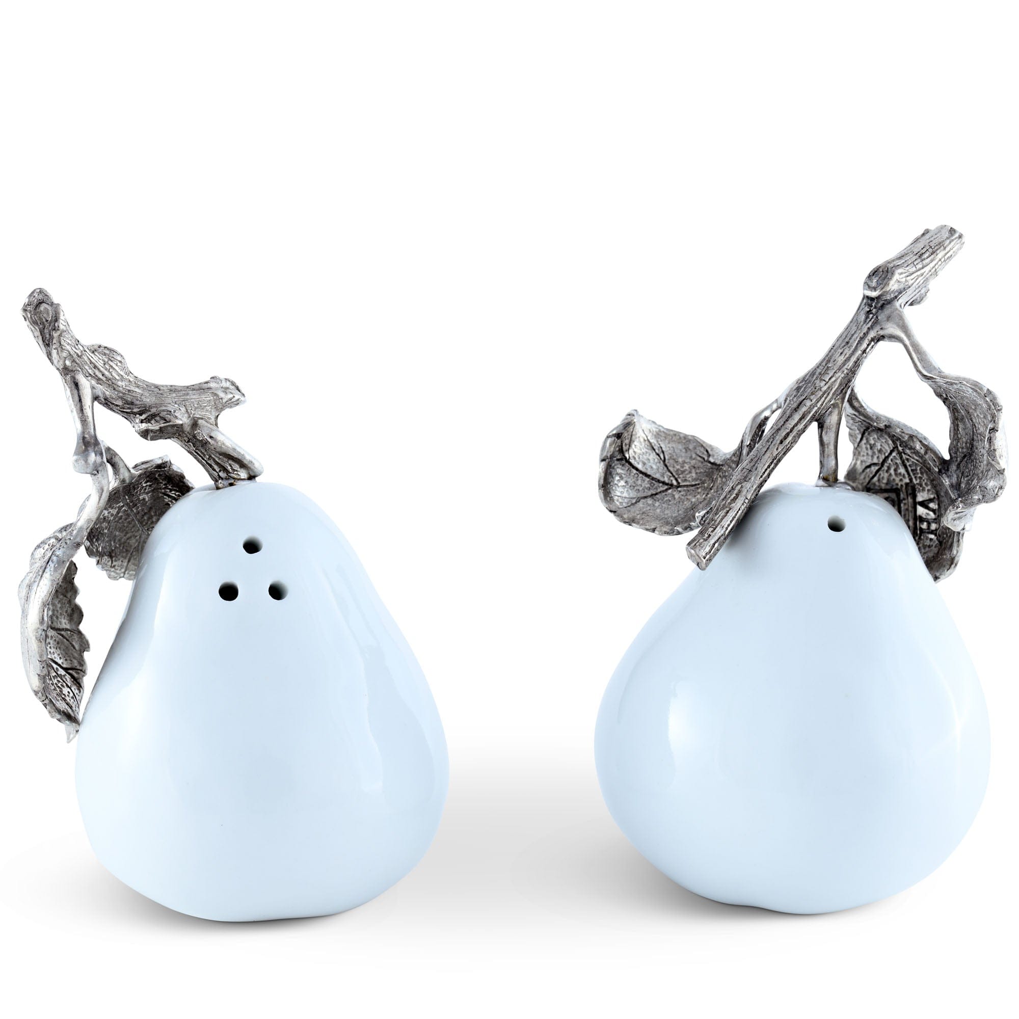 Vagabond House Serveware Vagabond House Porcelain Pear Salt and Pepper with Pewter Leaf