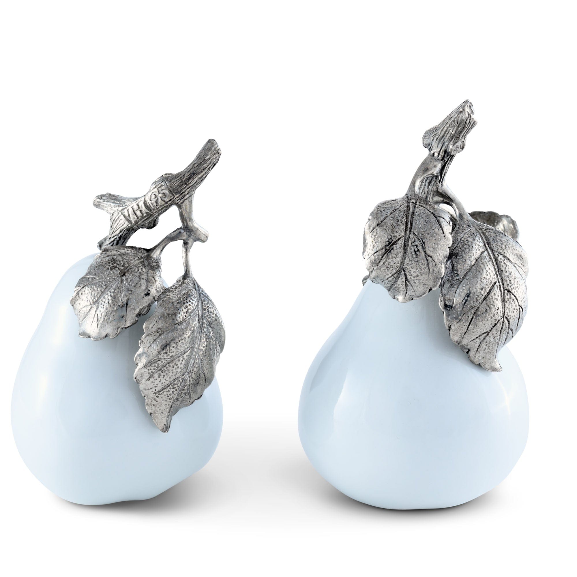 Vagabond House Serveware Vagabond House Porcelain Pear Salt and Pepper with Pewter Leaf