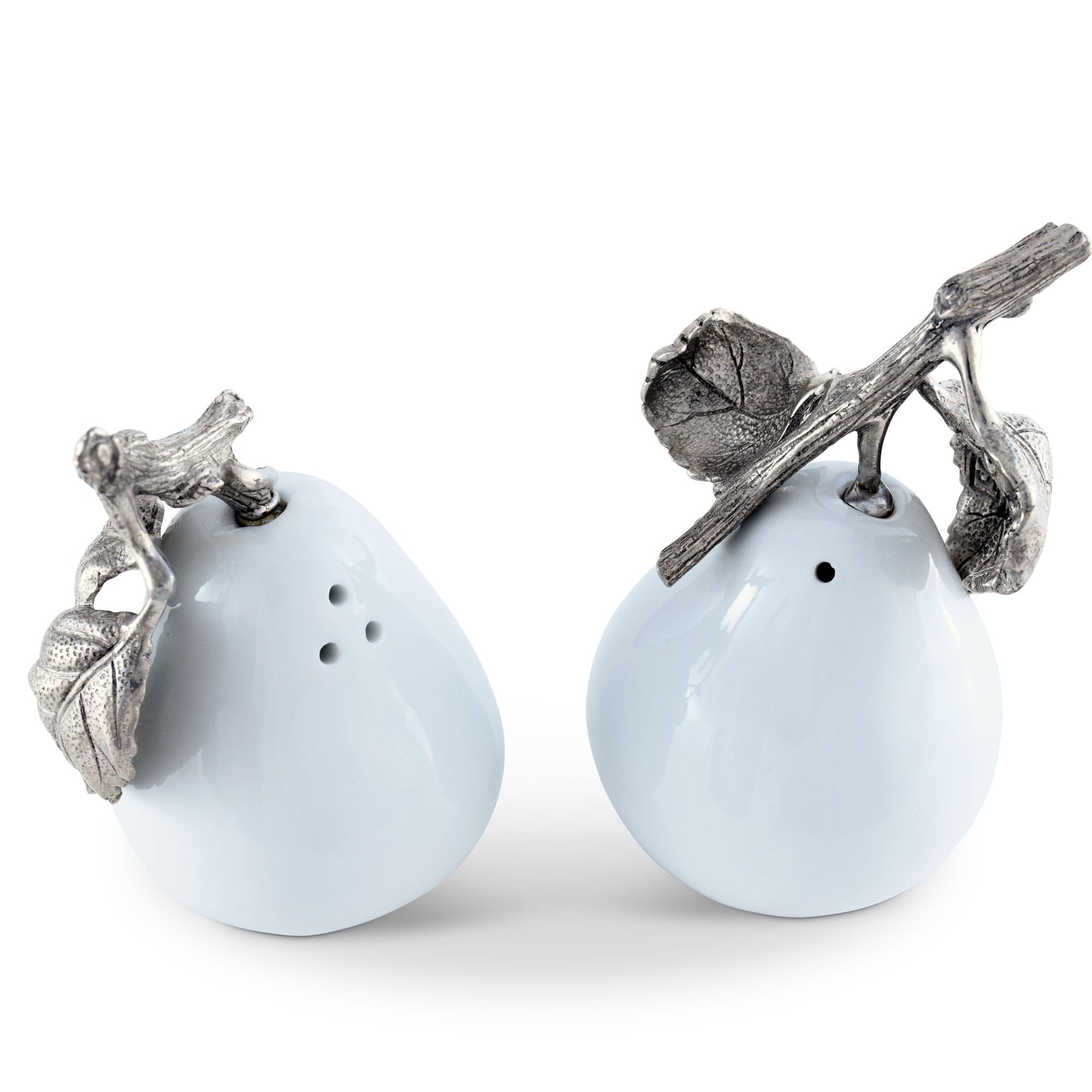 Vagabond House Serveware Vagabond House Porcelain Pear Salt and Pepper with Pewter Leaf