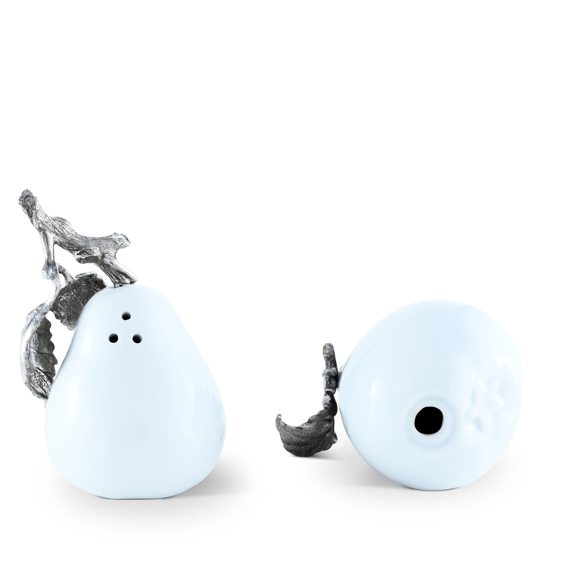 Vagabond House Serveware Vagabond House Porcelain Pear Salt and Pepper with Pewter Leaf