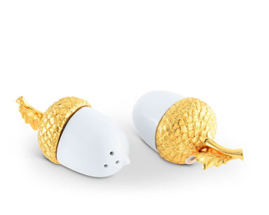 Vagabond House Serveware Vagabond House Porcelain Salt and Pepper - Acorn Gold Leaf
