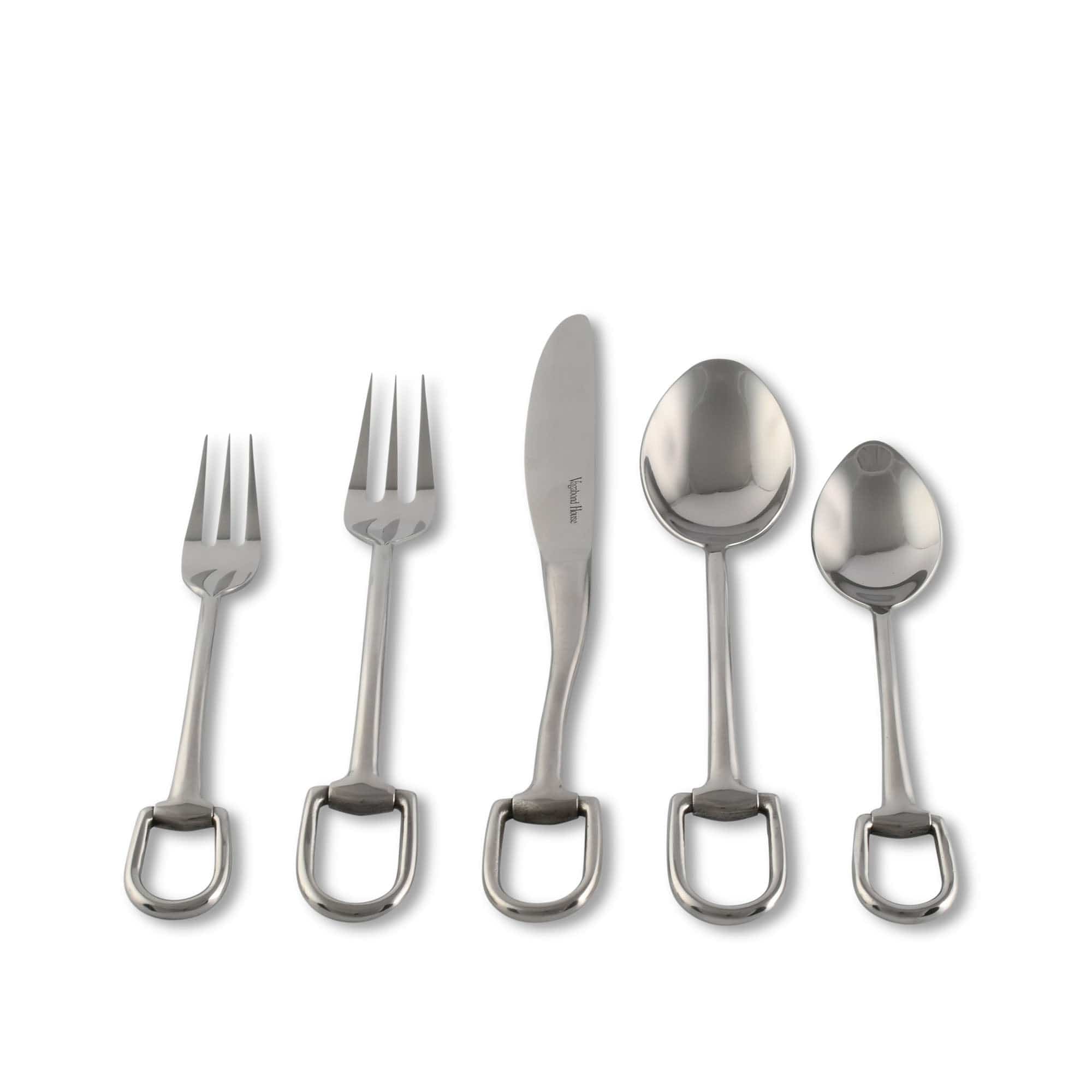 Vagabond House Serveware Vagabond House Stirrup Five piece Flatware Set - Stainless Steel Matt Silver
