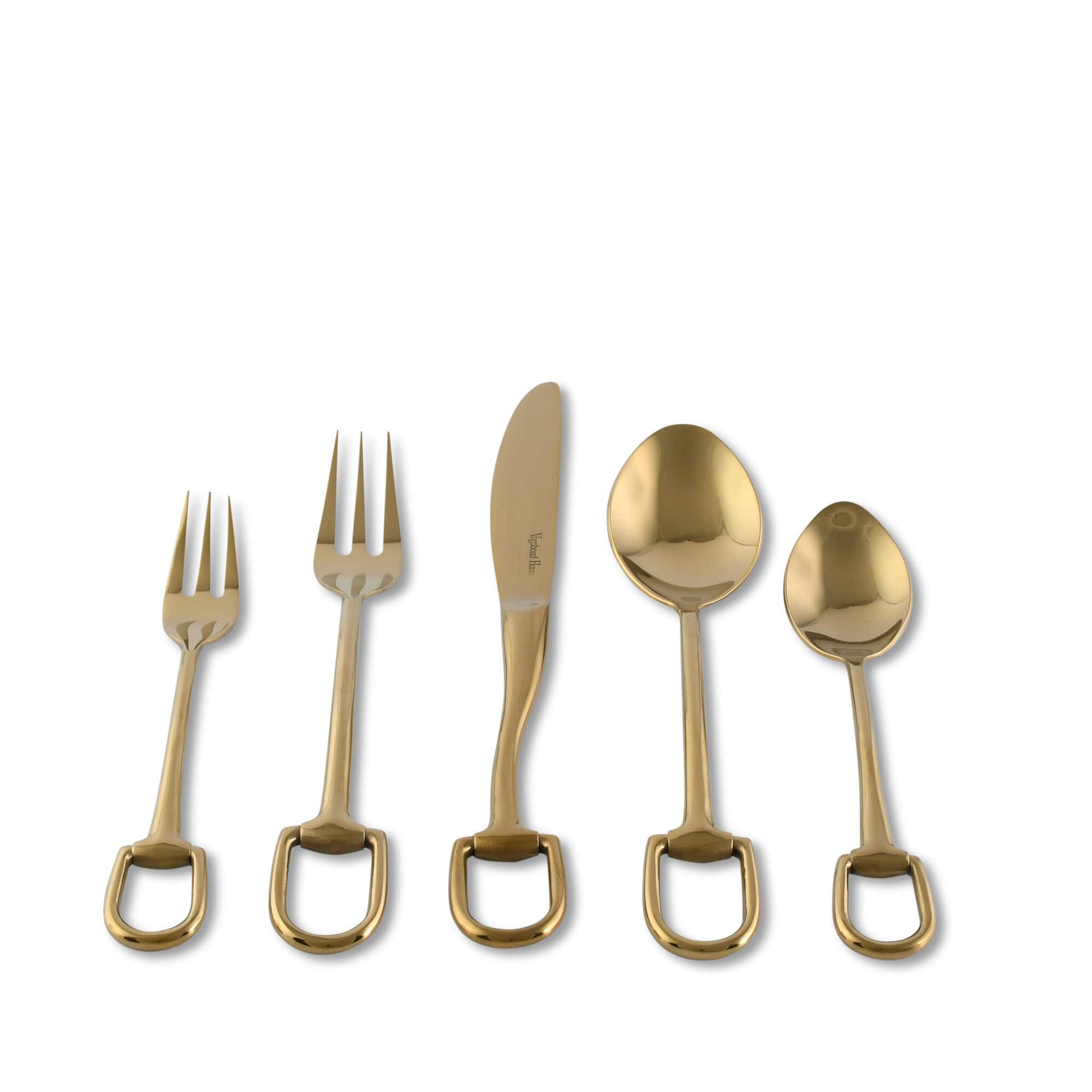 Vagabond House Serveware Vagabond House Stirrup Five piece Flatware Set - Stainless Steel Shiny Gold