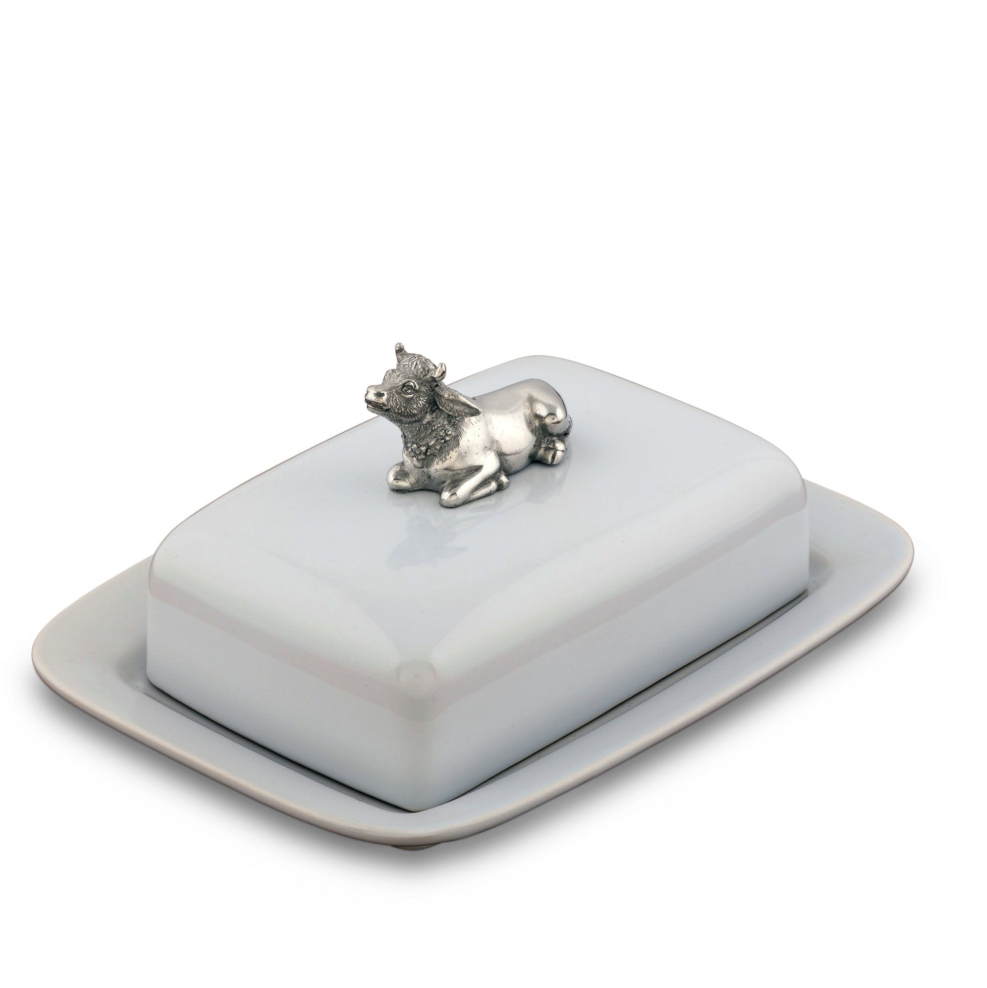 Vagabond House Serveware Vagabond House Stoneware Butter Dish with Pewter Mabel the Cow