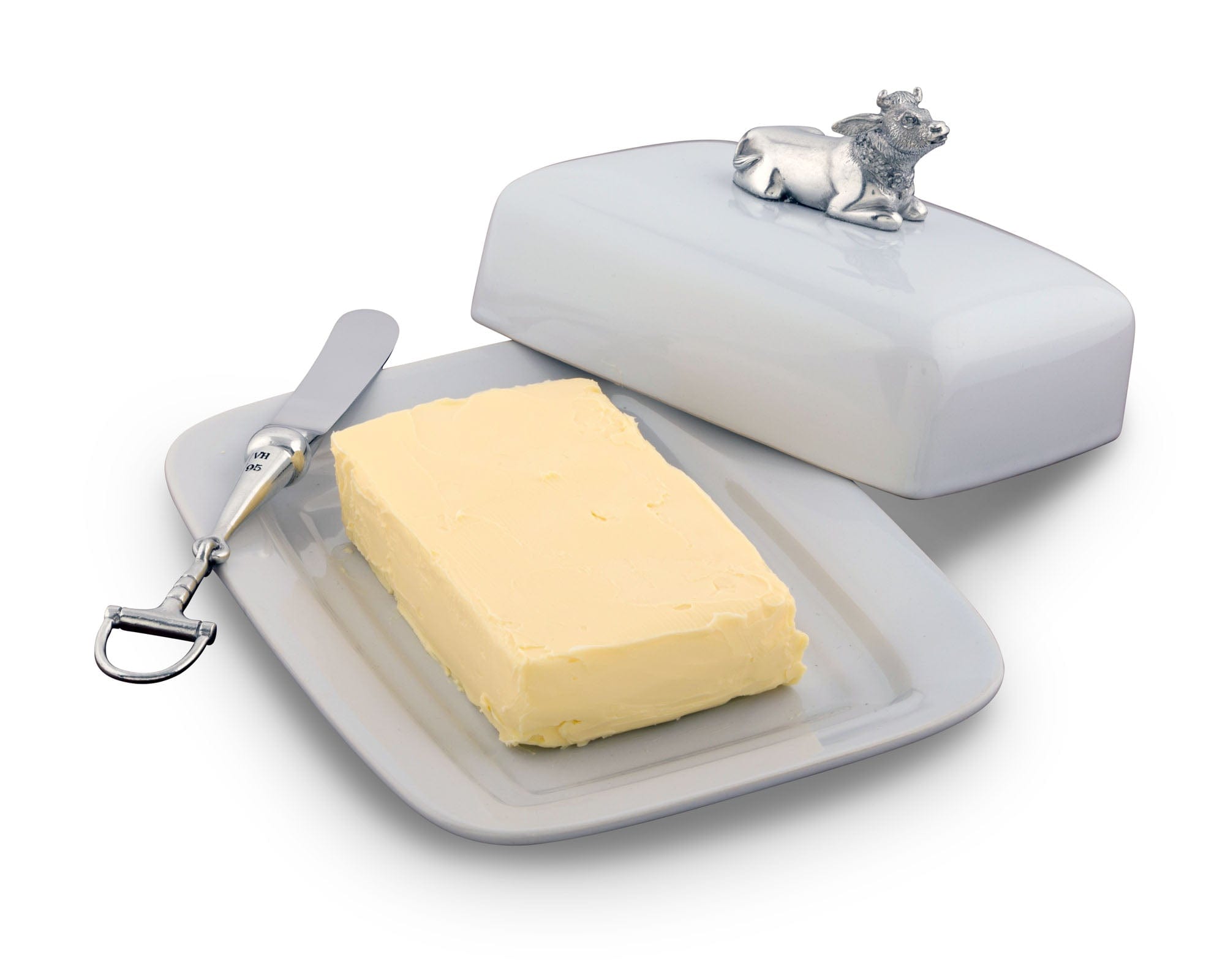 Vagabond House Serveware Vagabond House Stoneware Butter Dish with Pewter Mabel the Cow