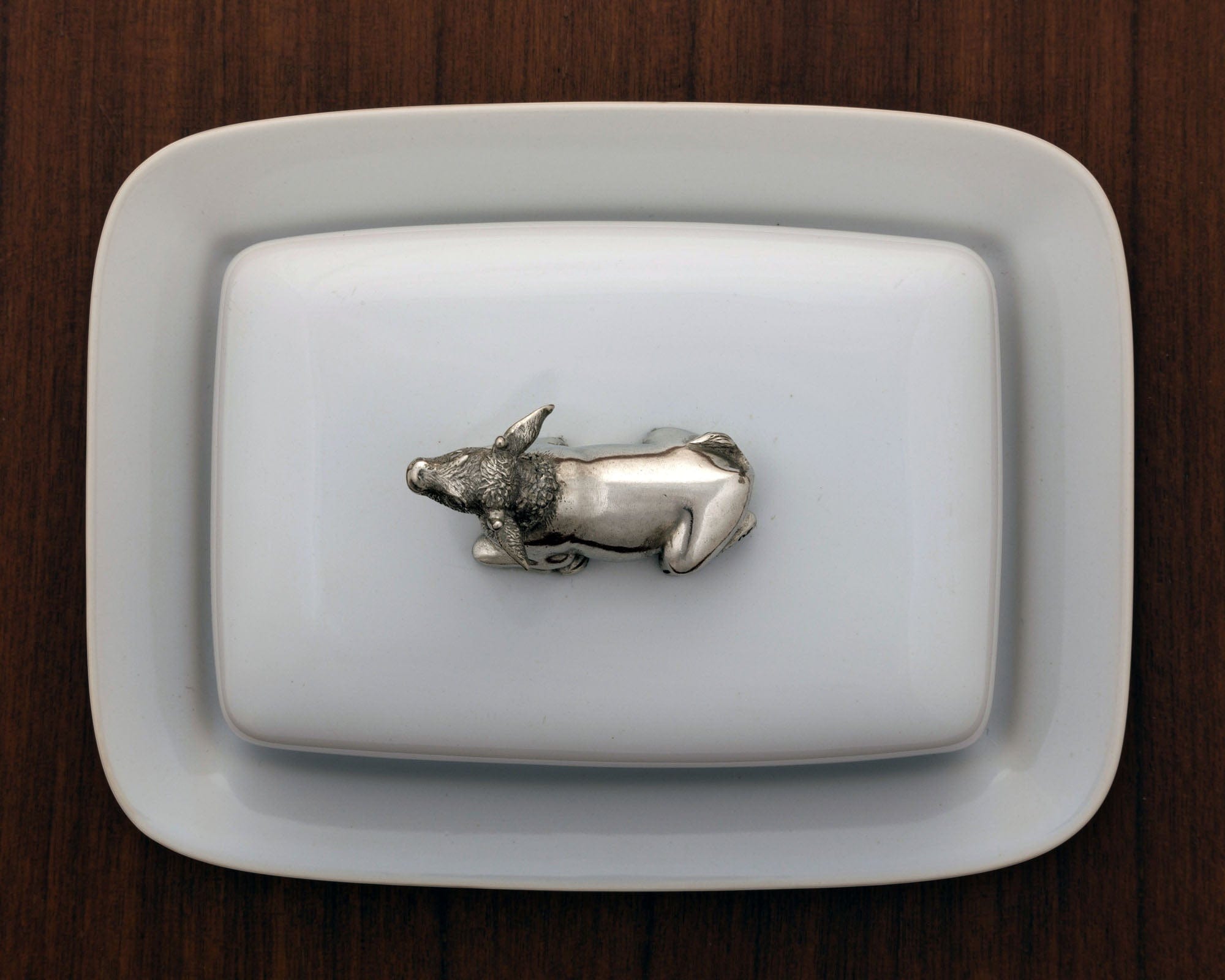 Vagabond House Serveware Vagabond House Stoneware Butter Dish with Pewter Mabel the Cow
