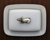 Vagabond House Serveware Vagabond House Stoneware Butter Dish with Pewter Mabel the Cow