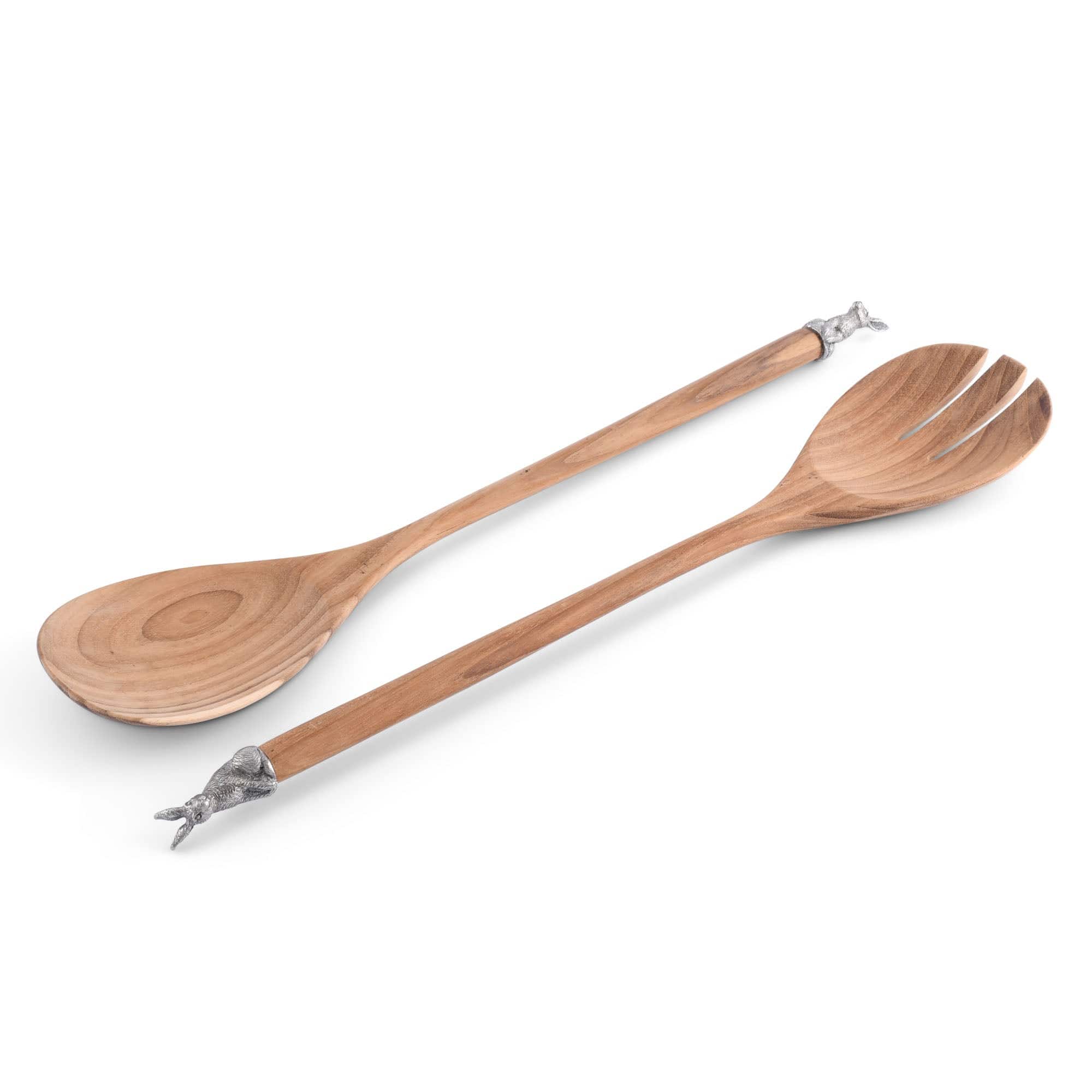 Vagabond House Serveware Vagabond House Teak Salad Servings with Pewter Bunny End