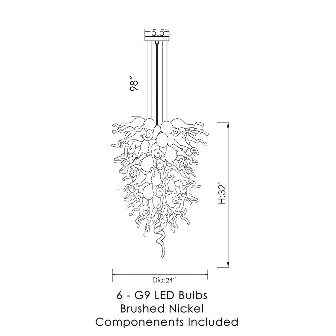 Viz Art Glass Lighting Viz Art Glass ColorSelect Canyon Shadow Tall Blown Glass Chandelier
