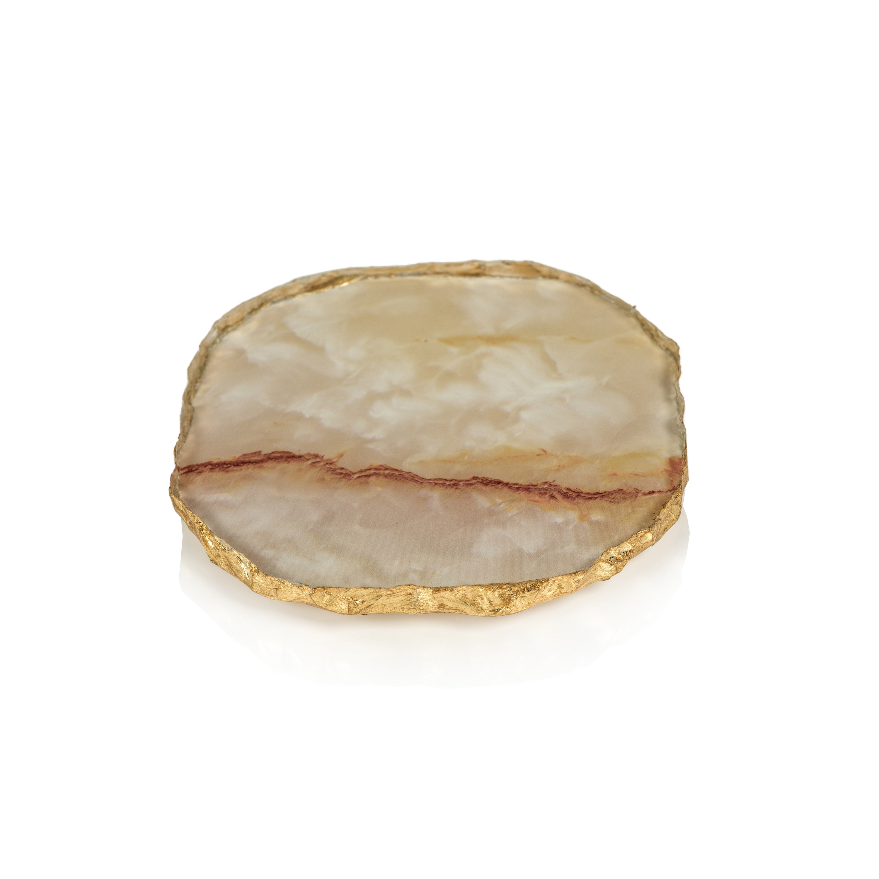 Zodax Giftware Agate Marble Glass Coaster Gold Rim Yellow Orange Tone