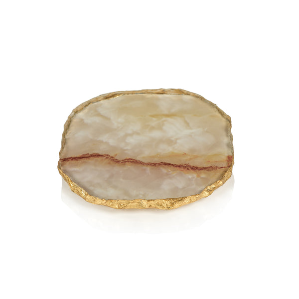 Zodax Giftware Agate Marble Glass Coaster Gold Rim Yellow Orange Tone